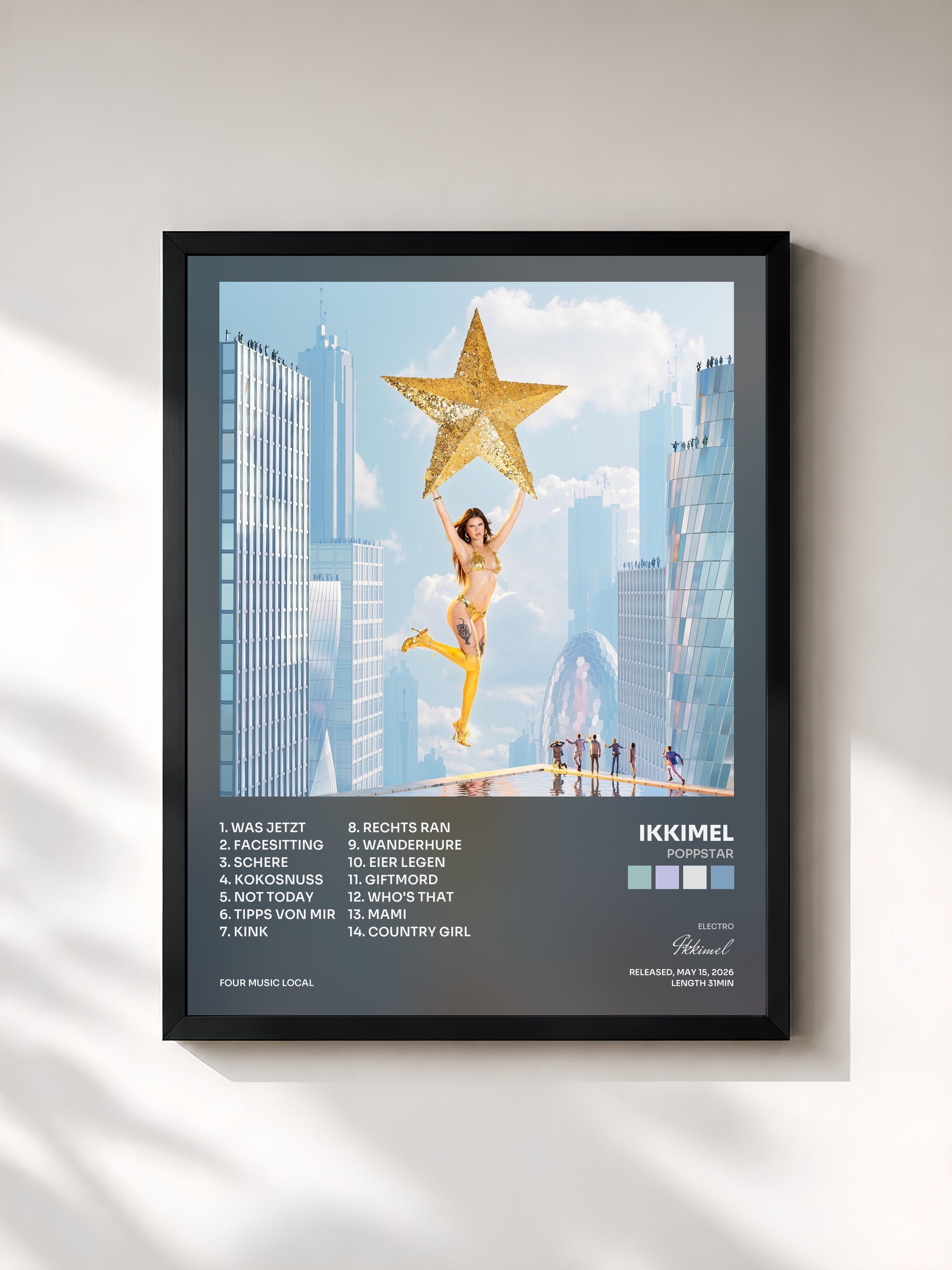 #noir Tableau de l'album POPPSTAR de Ikkimel, cadre noir, imprimé et encadré en France