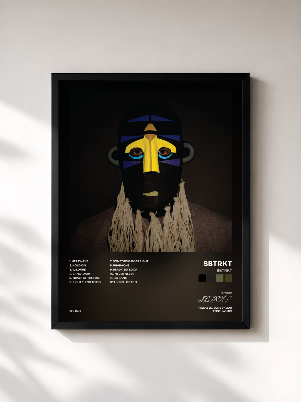 #noir Tableau de l'album SBTRKT de SBTRKT, cadre noir, imprimé et encadré en France