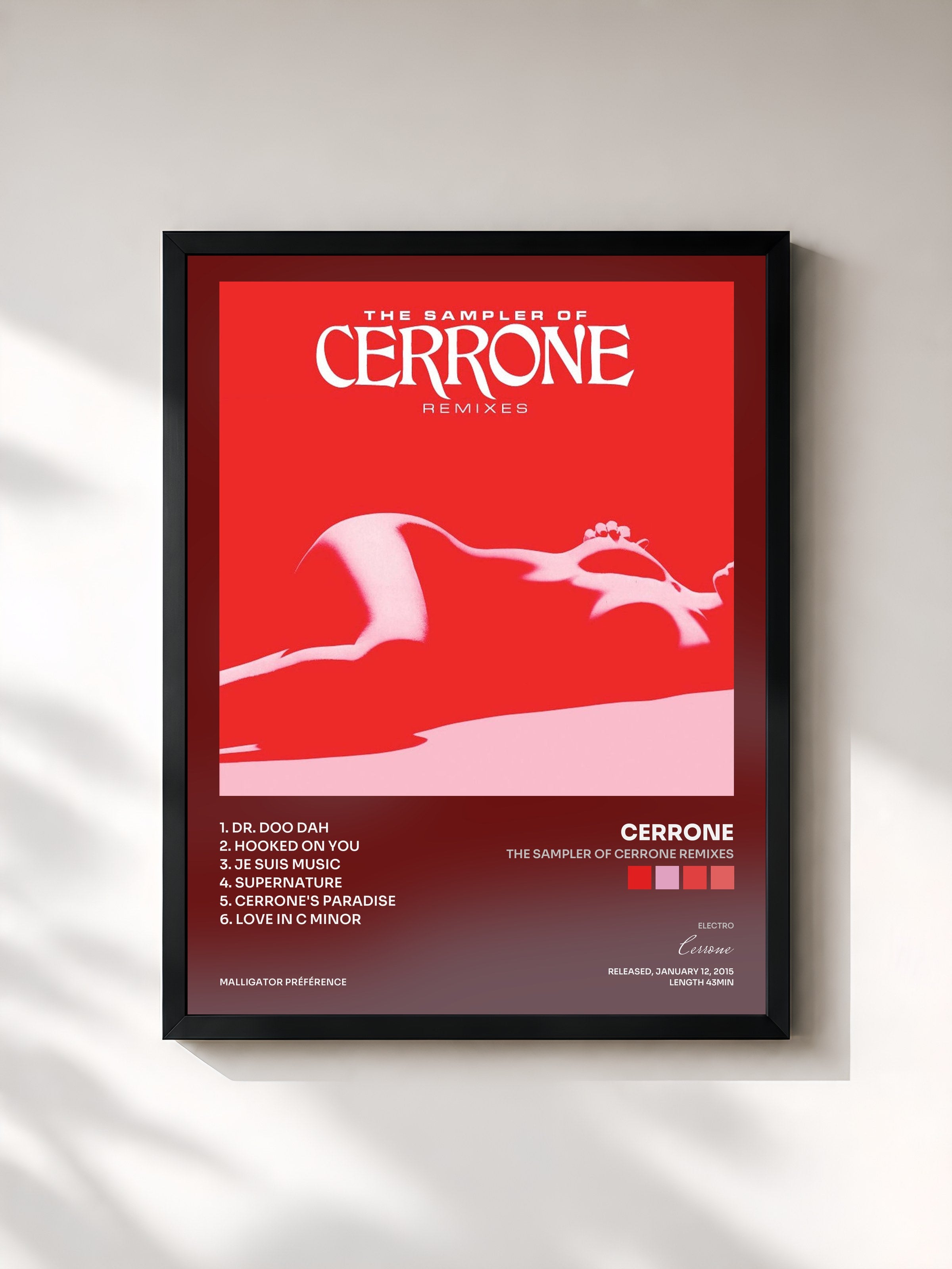 #noir Tableau de l'album The Sampler of Cerrone Remixes de Cerrone, cadre noir, imprimé et encadré en France