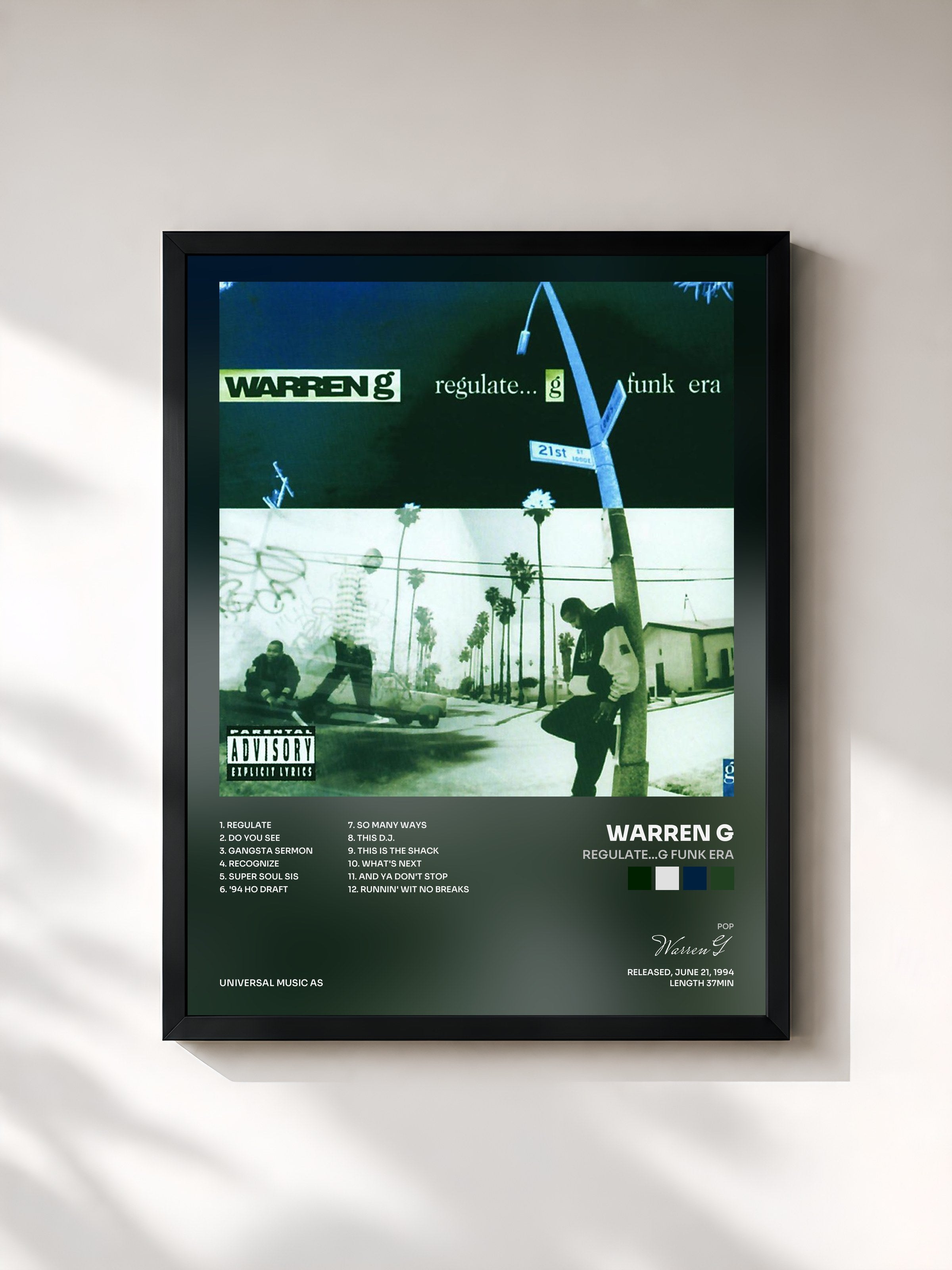 #noir Tableau de l'album Regulate...G Funk Era de Warren G, cadre noir, imprimé et encadré en France