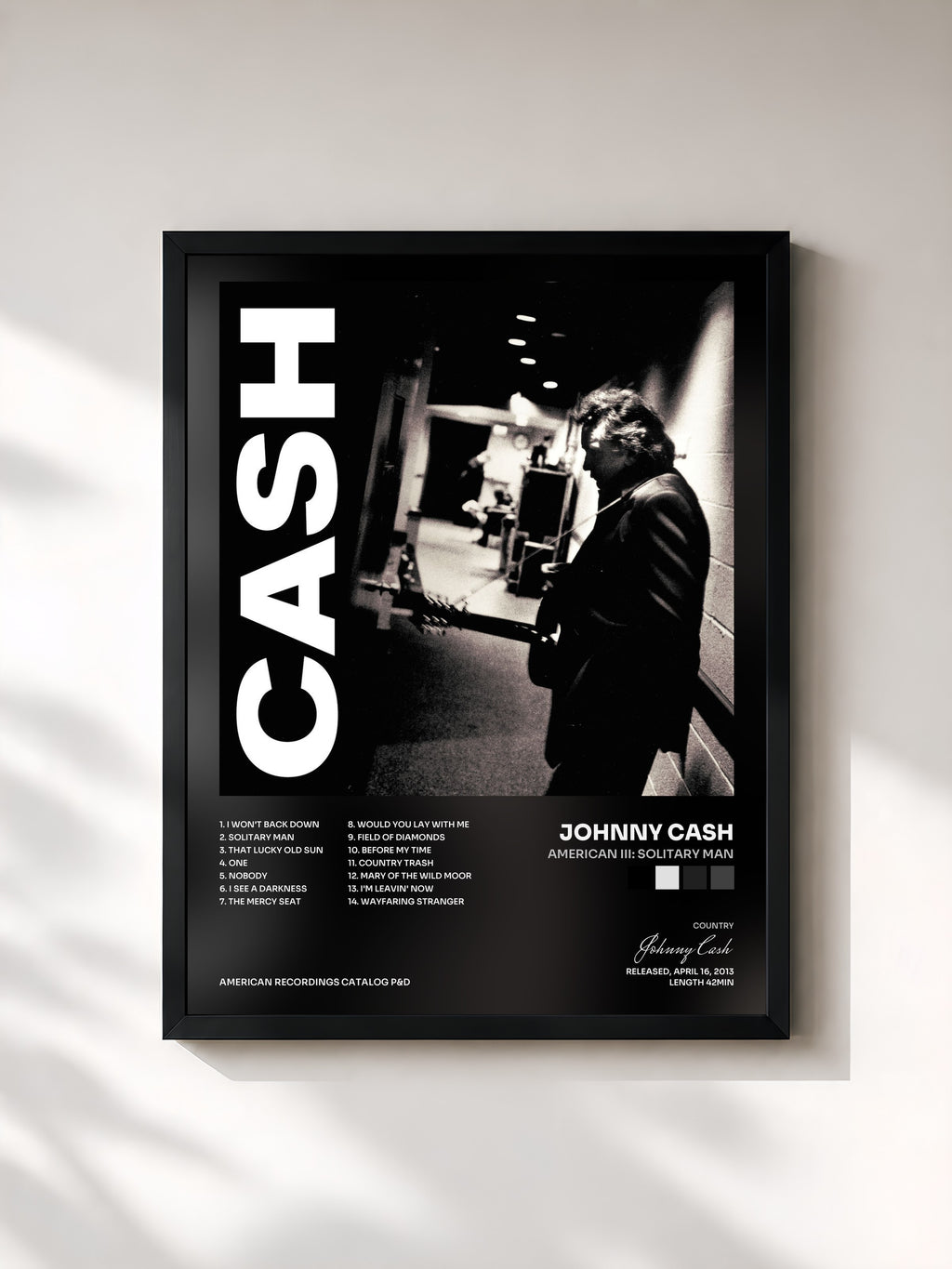 #noir American III: Solitary Man di Johnny Cash in stampa incorniciata, cornice nera, stampata e incorniciata in Francia