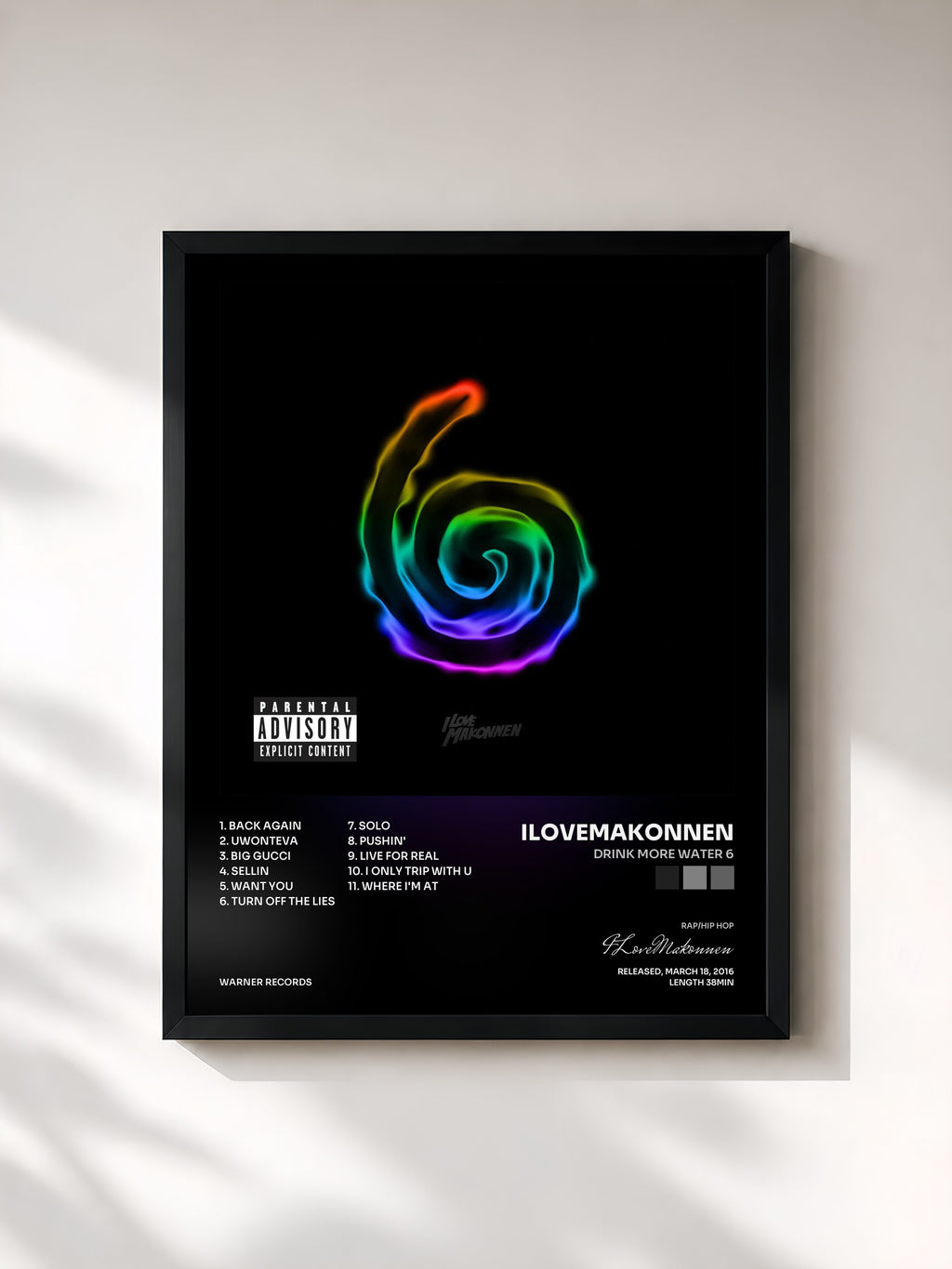#noir Tableau de l'album Drink More Water 6 de ILoveMakonnen, cadre noir, imprimé et encadré en France