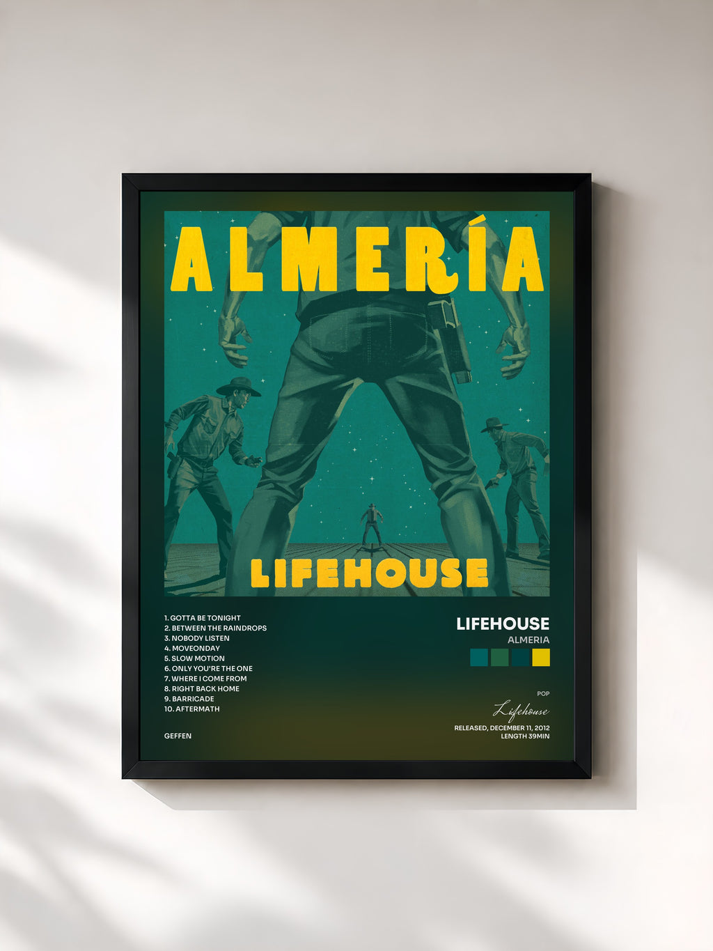 #noir Tableau de l'album Almeria de Lifehouse, cadre noir, imprimé et encadré en France