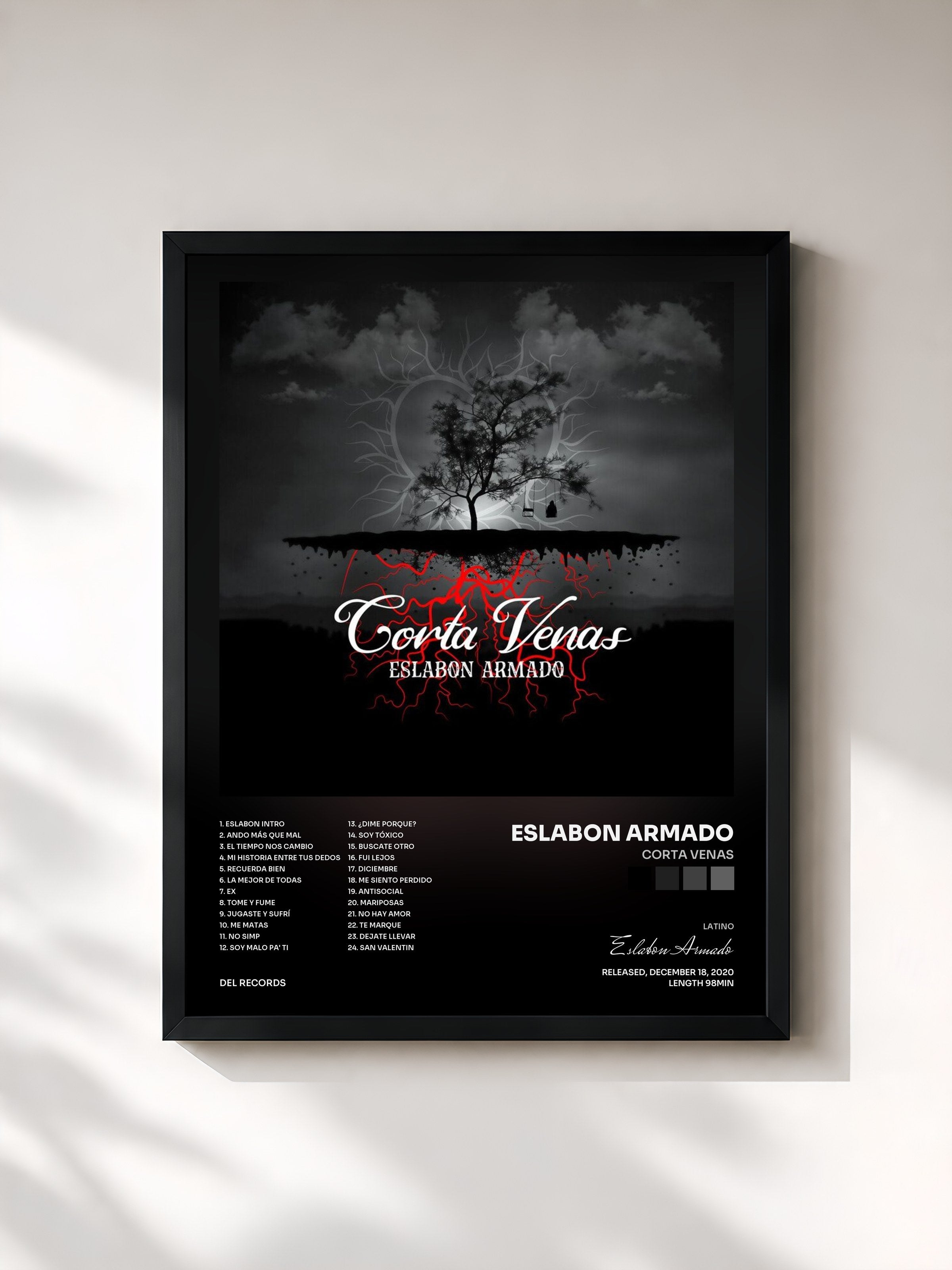 #noir Tableau de l'album Corta Venas de Eslabon Armado, cadre noir, imprimé et encadré en France