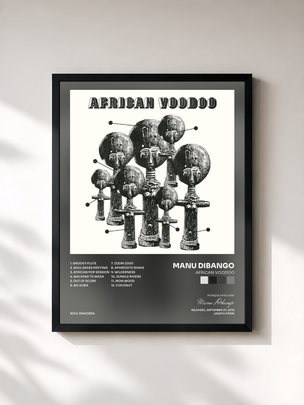 #noir Tableau de l'album African Voodoo de Manu Dibango, cadre noir, imprimé et encadré en France