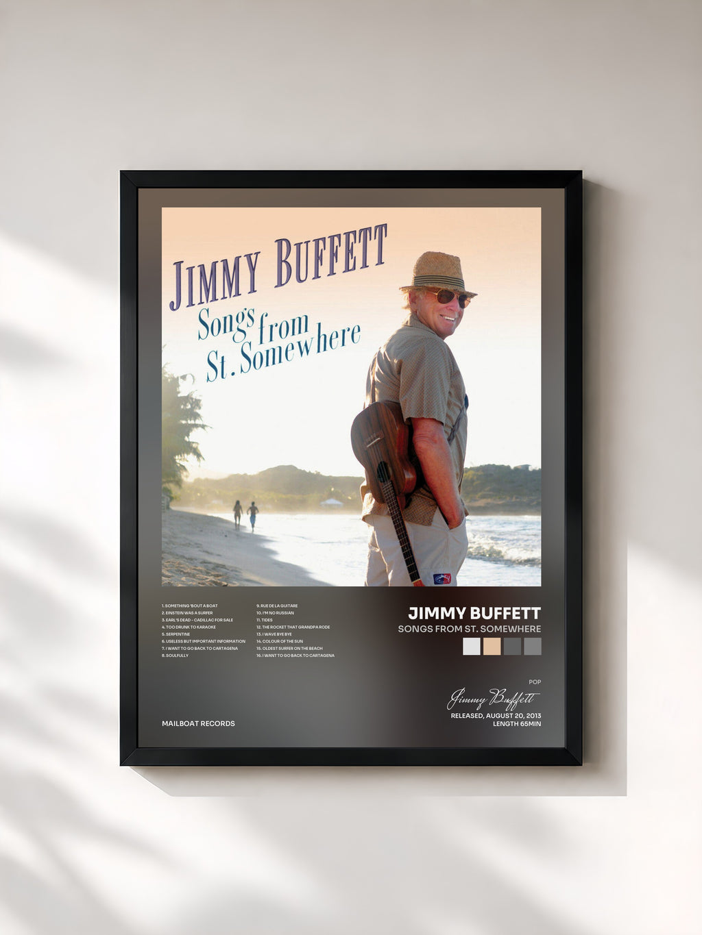 #noir Tableau de l'album Songs from St. Somewhere de Jimmy Buffett, cadre noir, imprimé et encadré en France