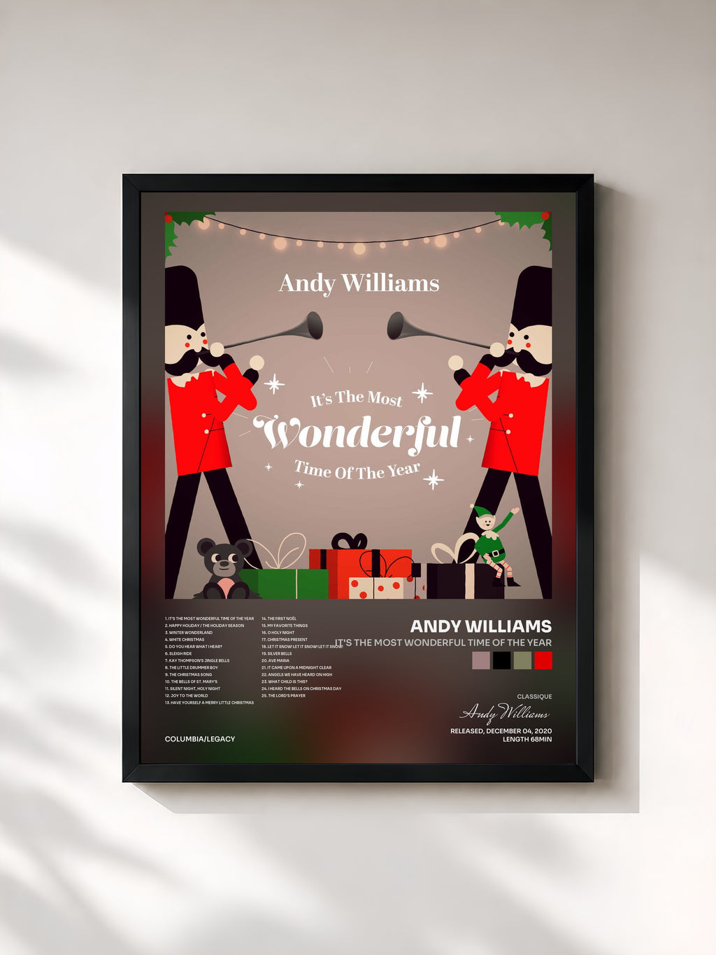 #noir Tableau de l'album It's The Most Wonderful Time Of The Year de Andy Williams, cadre noir, imprimé et encadré en France