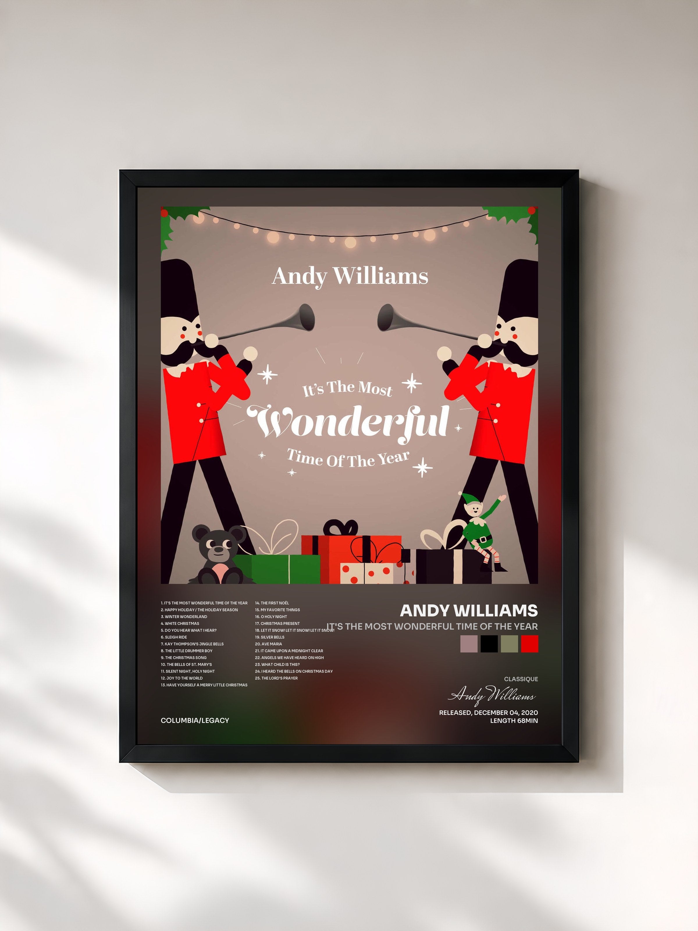 #noir Tableau de l'album It's The Most Wonderful Time Of The Year de Andy Williams, cadre noir, imprimé et encadré en France