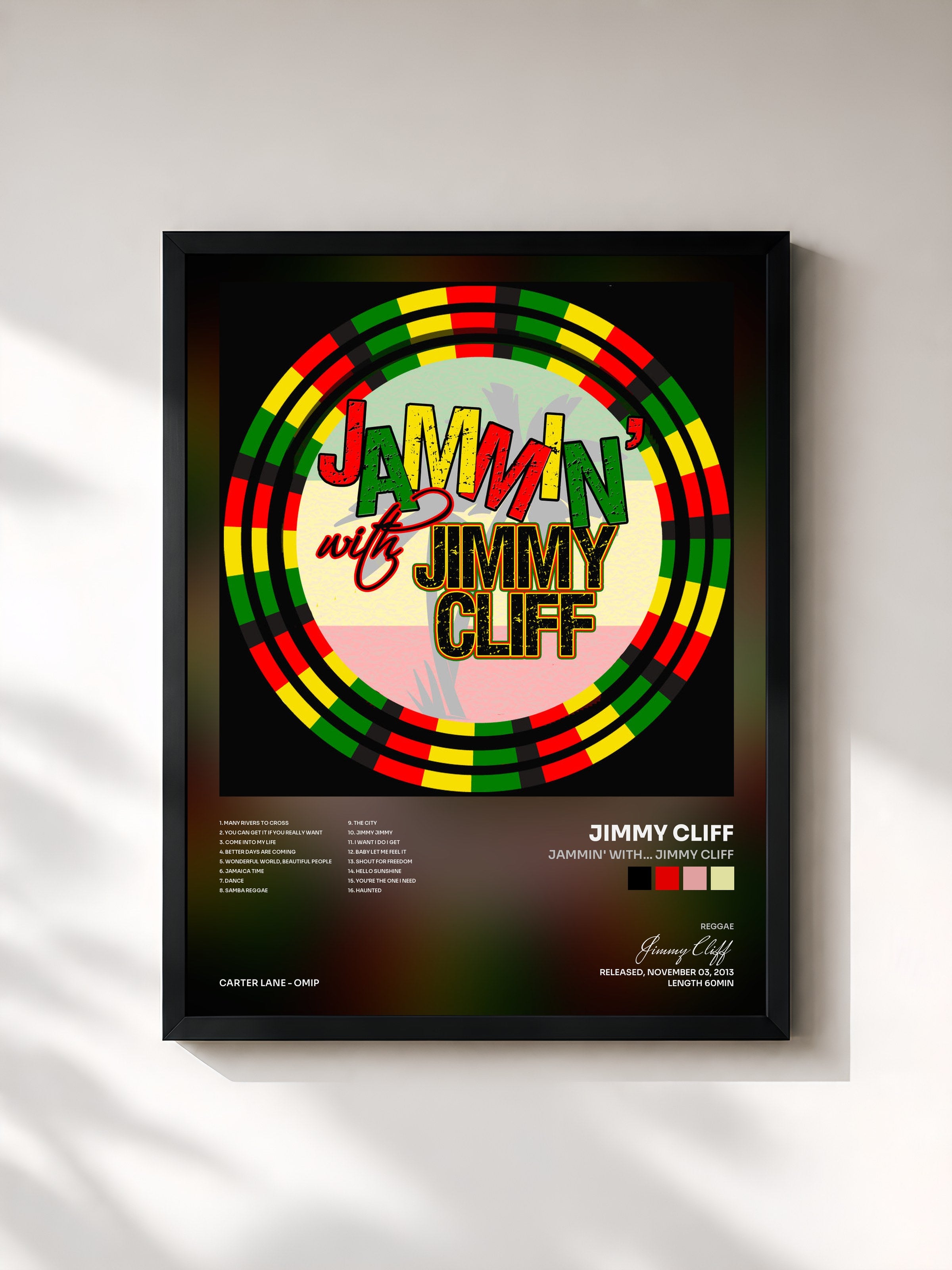 #noir Tableau de l'album Jammin' With… Jimmy Cliff de Jimmy Cliff, cadre noir, imprimé et encadré en France