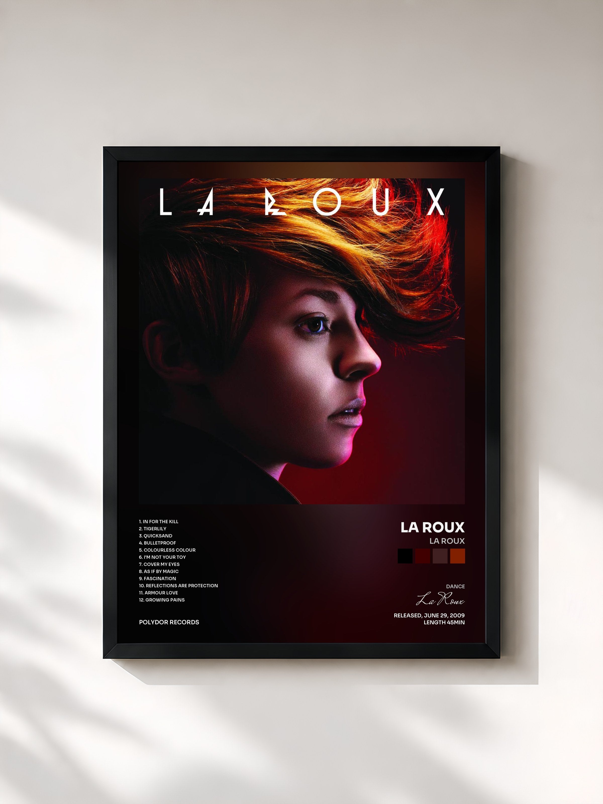 #noir Tableau de l'album La Roux de La Roux, cadre noir, imprimé et encadré en France