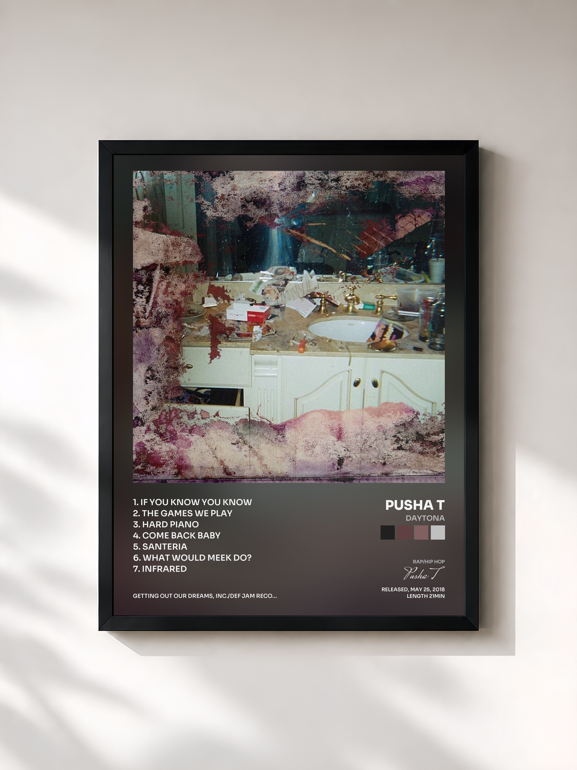 #noir Tableau de l'album DAYTONA de Pusha T, cadre noir, imprimé et encadré en France