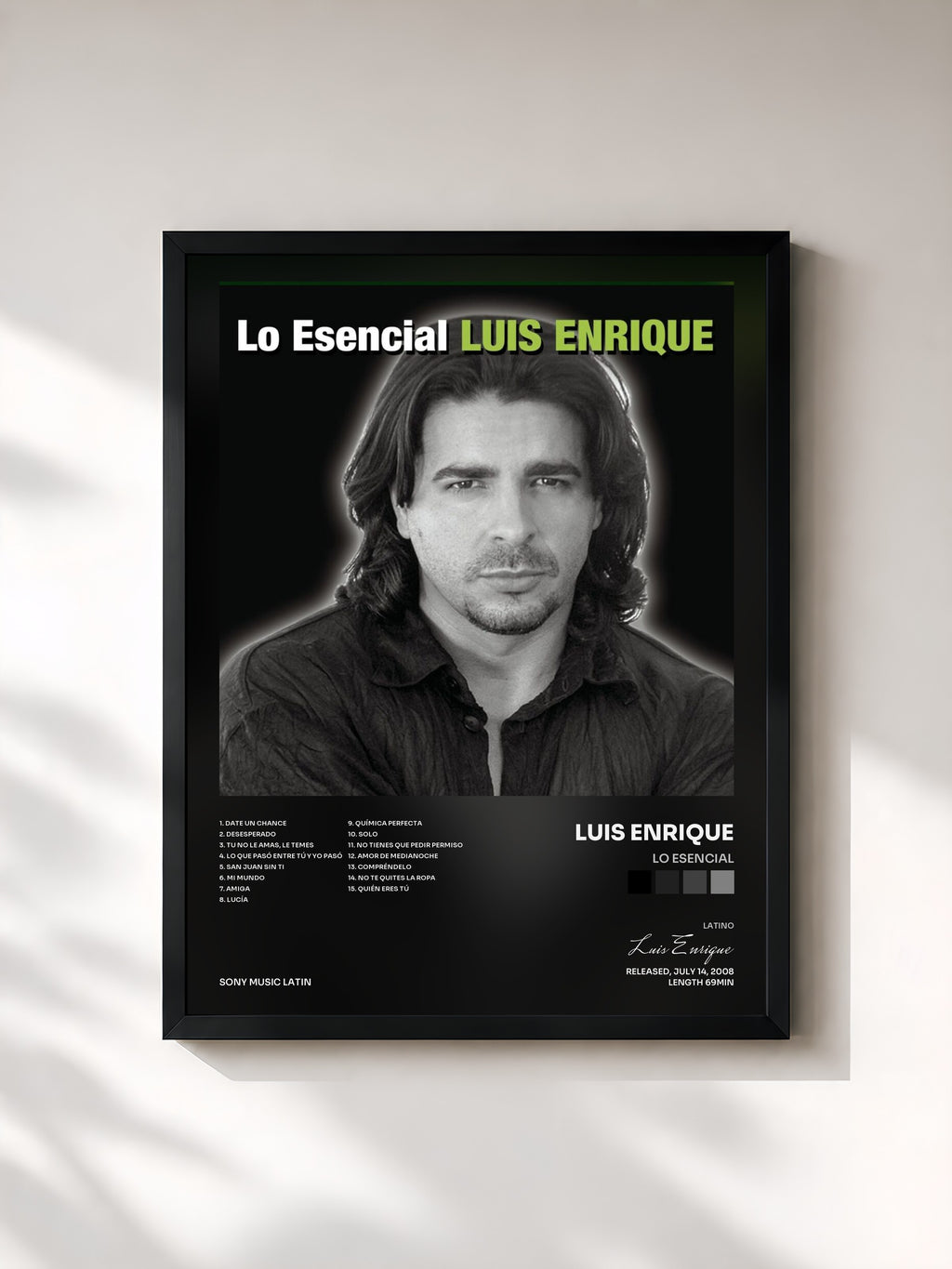 #noir Tableau de l'album Lo Esencial de Luis Enrique, cadre noir, imprimé et encadré en France
