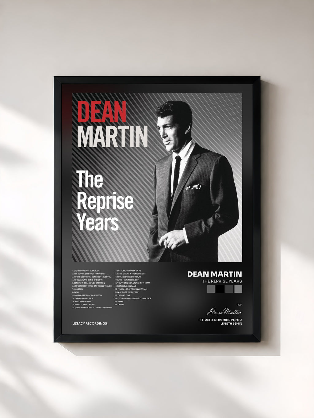 #noir Tableau de l'album The Reprise Years de Dean Martin, cadre noir, imprimé et encadré en France