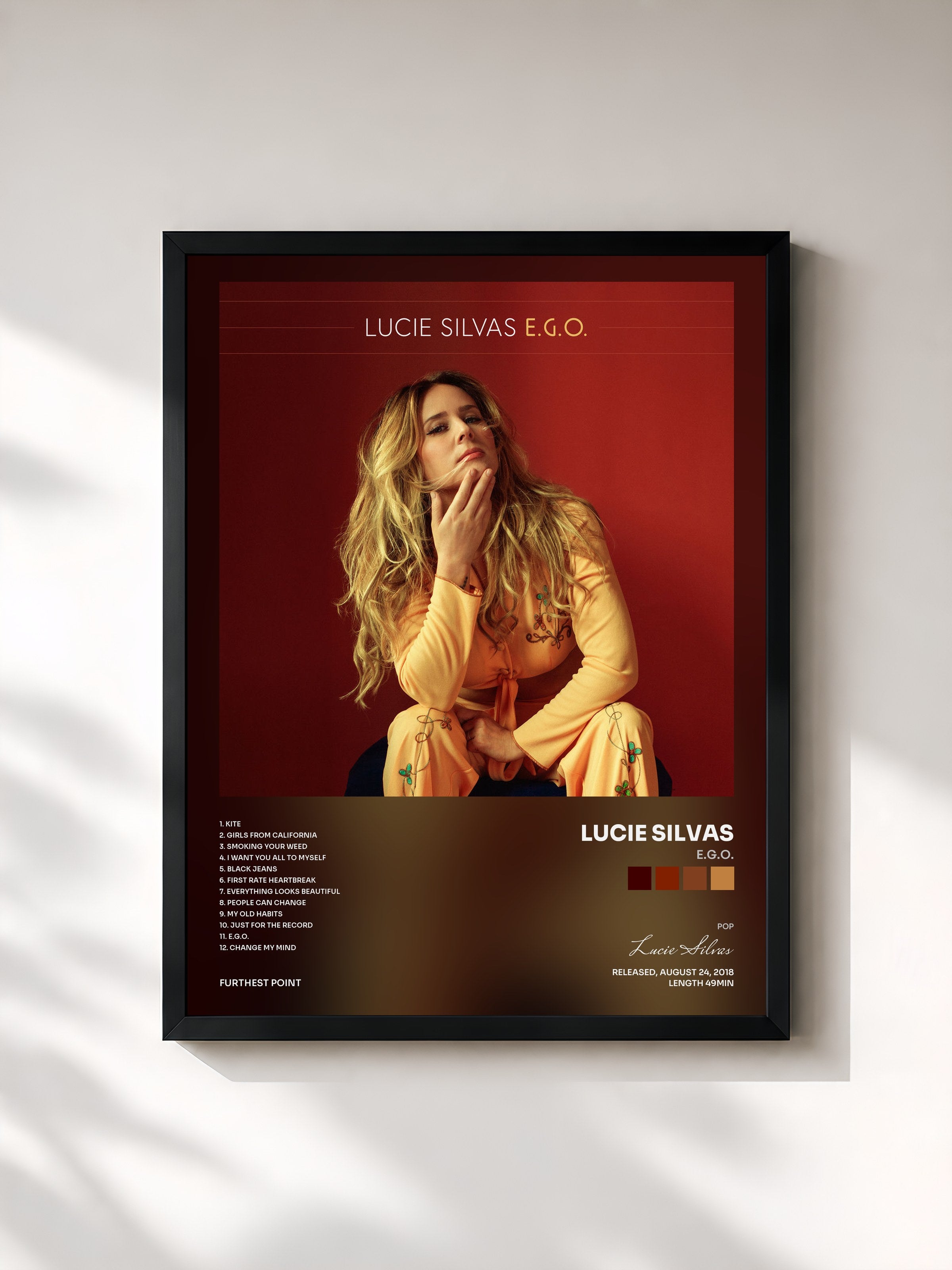 #noir Tableau de l'album E.G.O. de Lucie Silvas, cadre noir, imprimé et encadré en France