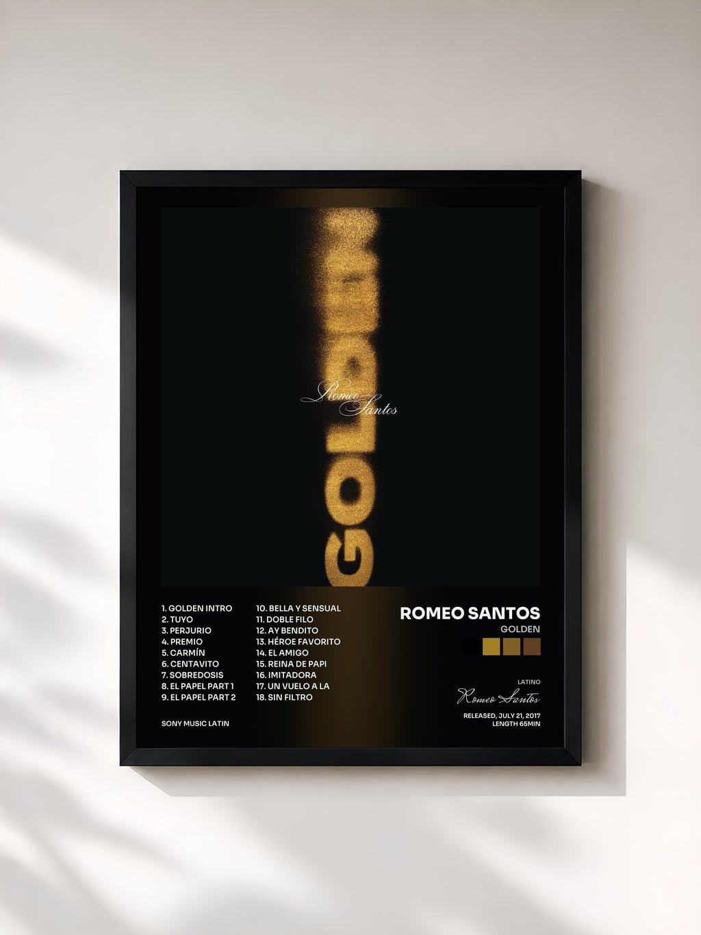 #noir Tableau de l'album Golden de Romeo Santos, cadre noir, imprimé et encadré en France