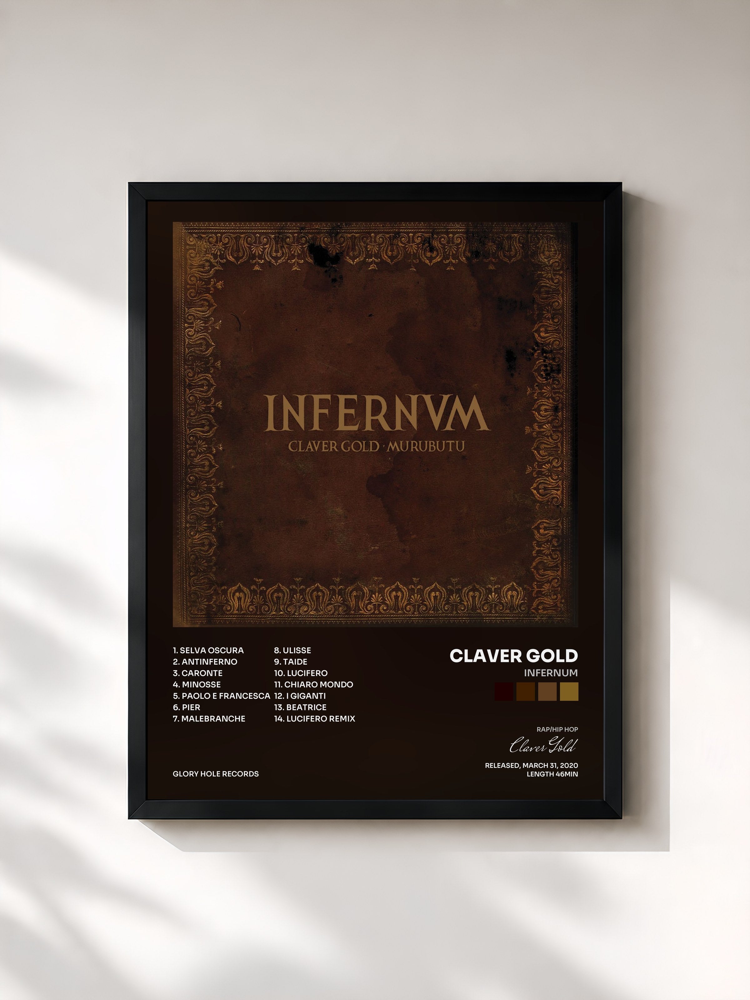 #noir Tableau de l'album Infernum de Claver Gold, cadre noir, imprimé et encadré en France