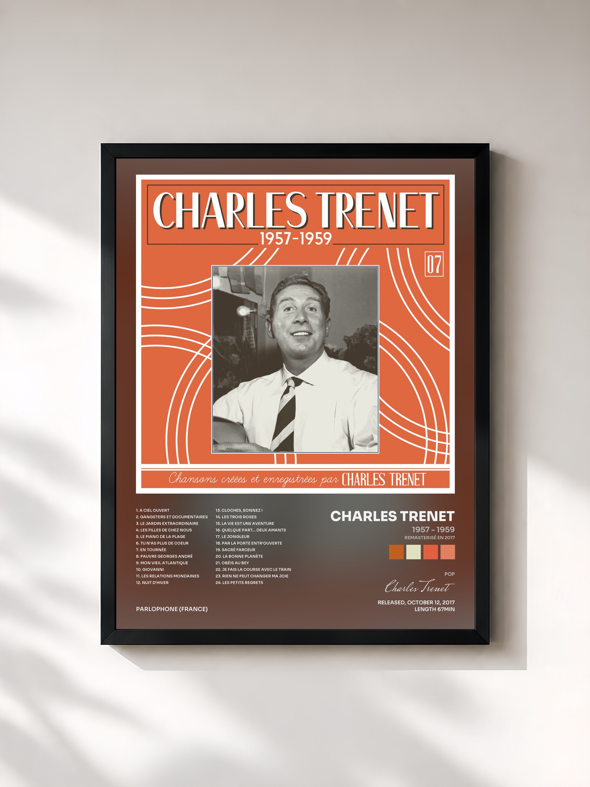 #noir Tableau de l'album 1957 - 1959 (Remasterisé en 2017) de Charles Trenet, cadre noir, imprimé et encadré en France