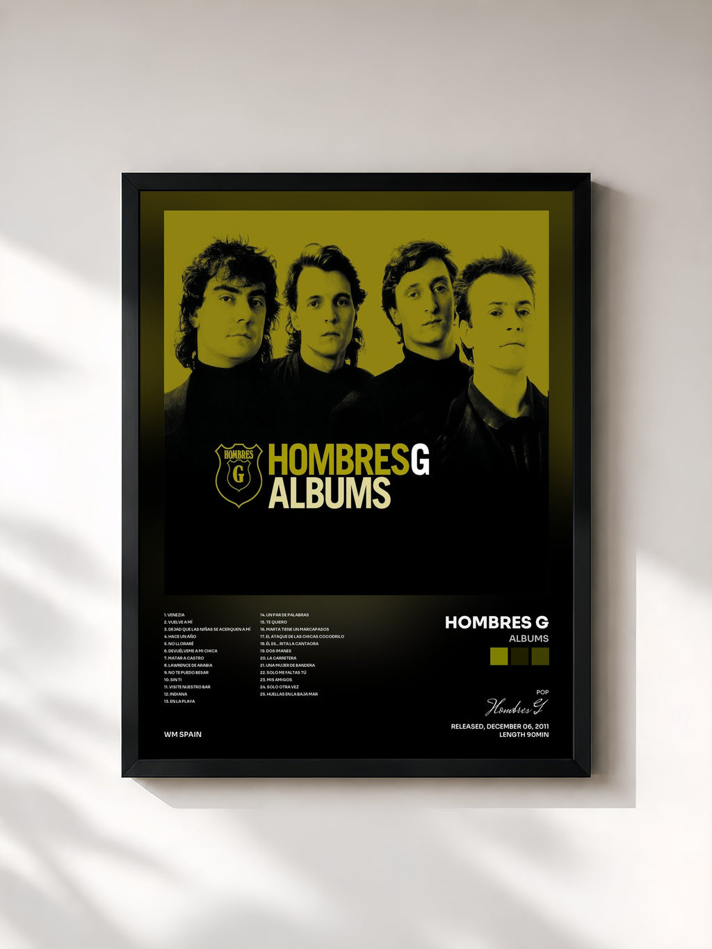 #noir Tableau de l'album Albums de Hombres G, cadre noir, imprimé et encadré en France