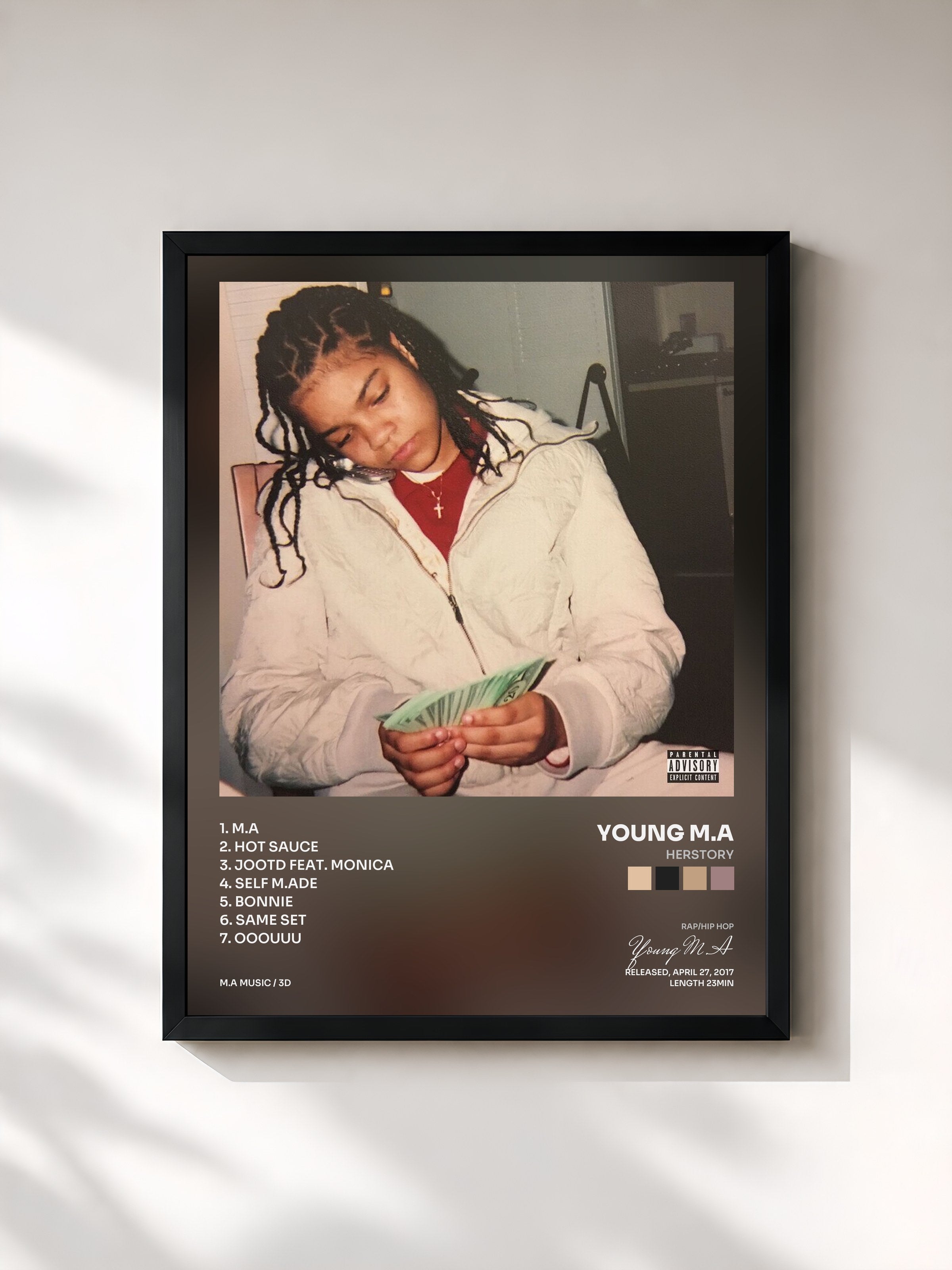 #noir Tableau de l'album Herstory de Young M.A, cadre noir, imprimé et encadré en France