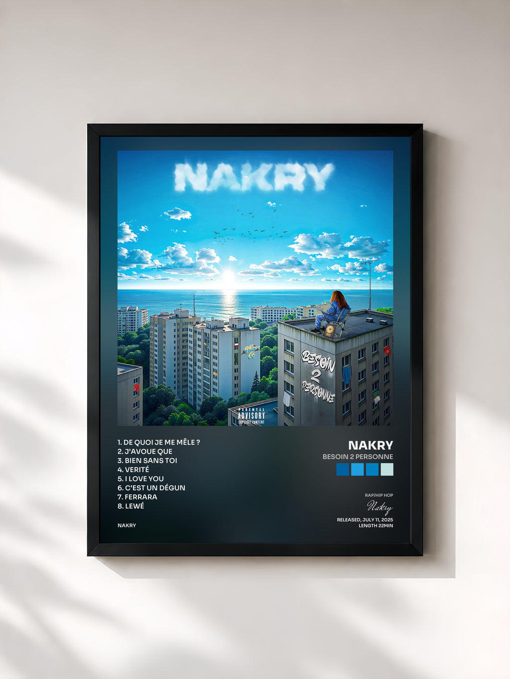 #noir Tableau de l'album Besoin 2 Personne de Nakry, cadre noir, imprimé et encadré en France