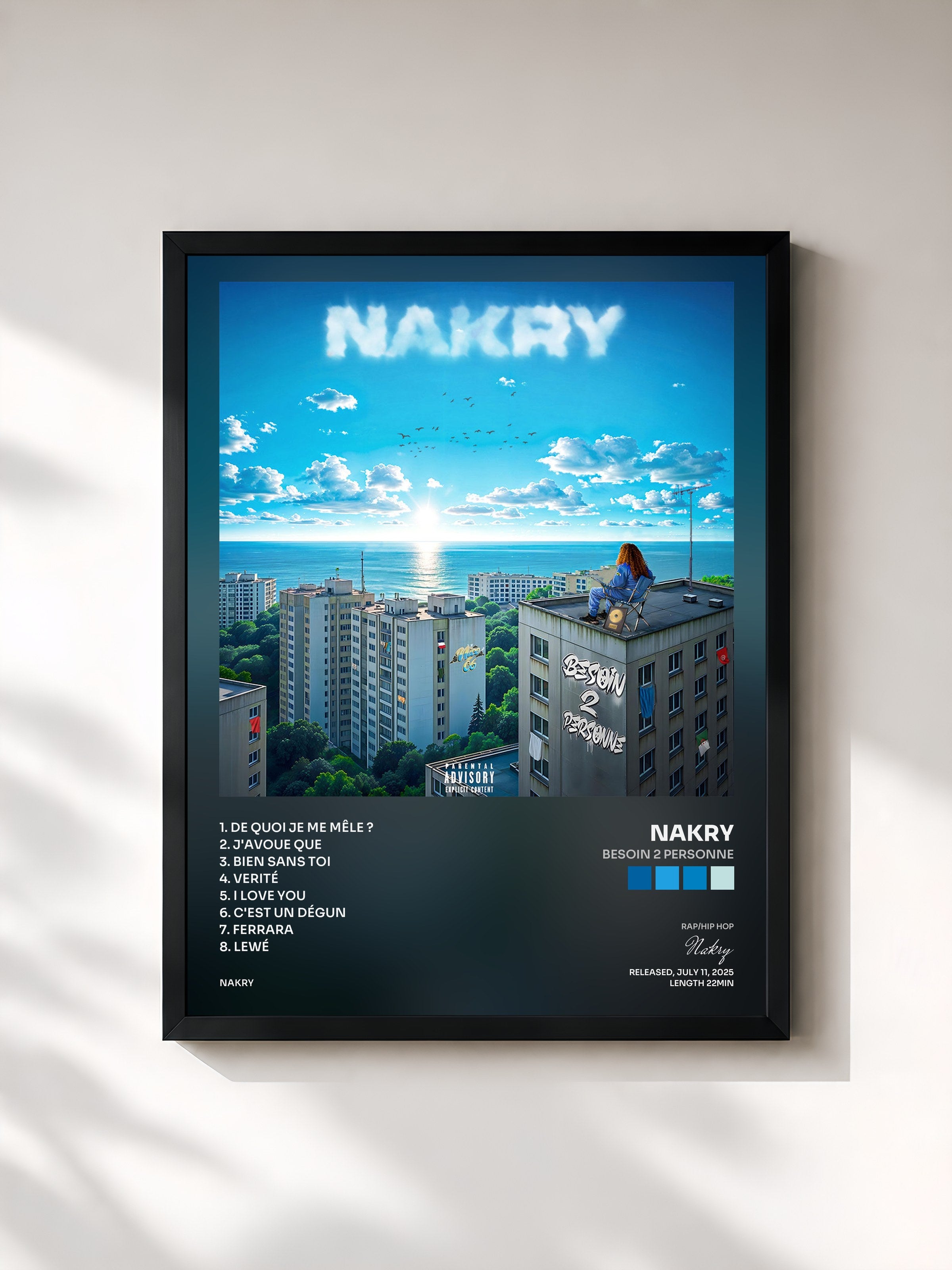#noir Tableau de l'album Besoin 2 Personne de Nakry, cadre noir, imprimé et encadré en France