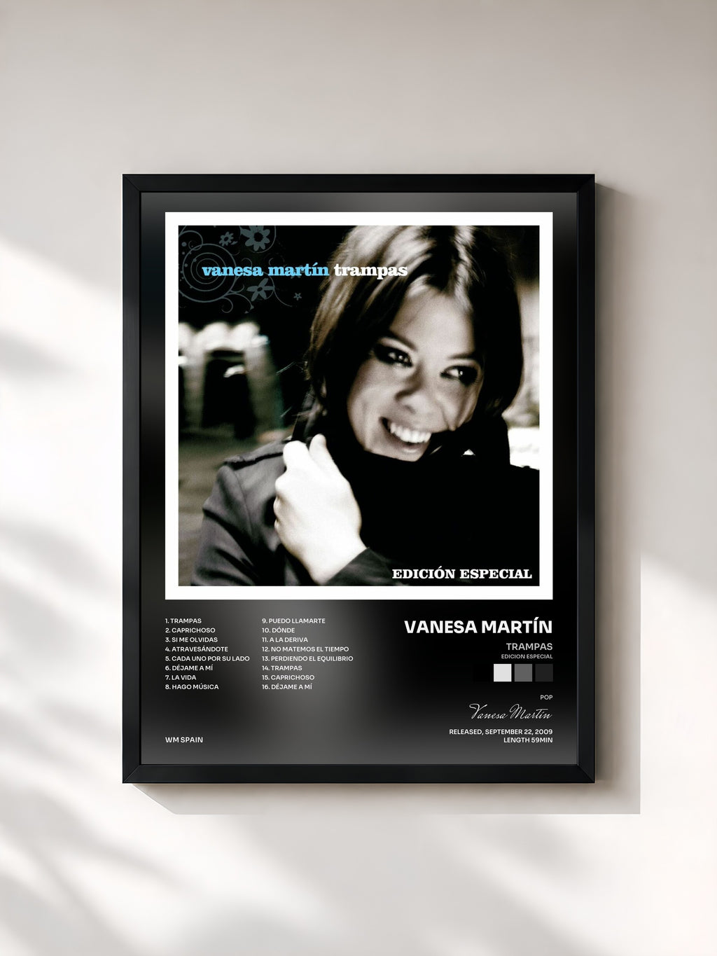 #noir Tableau de l'album Trampas (Edicion especial) de Vanesa Martín, cadre noir, imprimé et encadré en France
