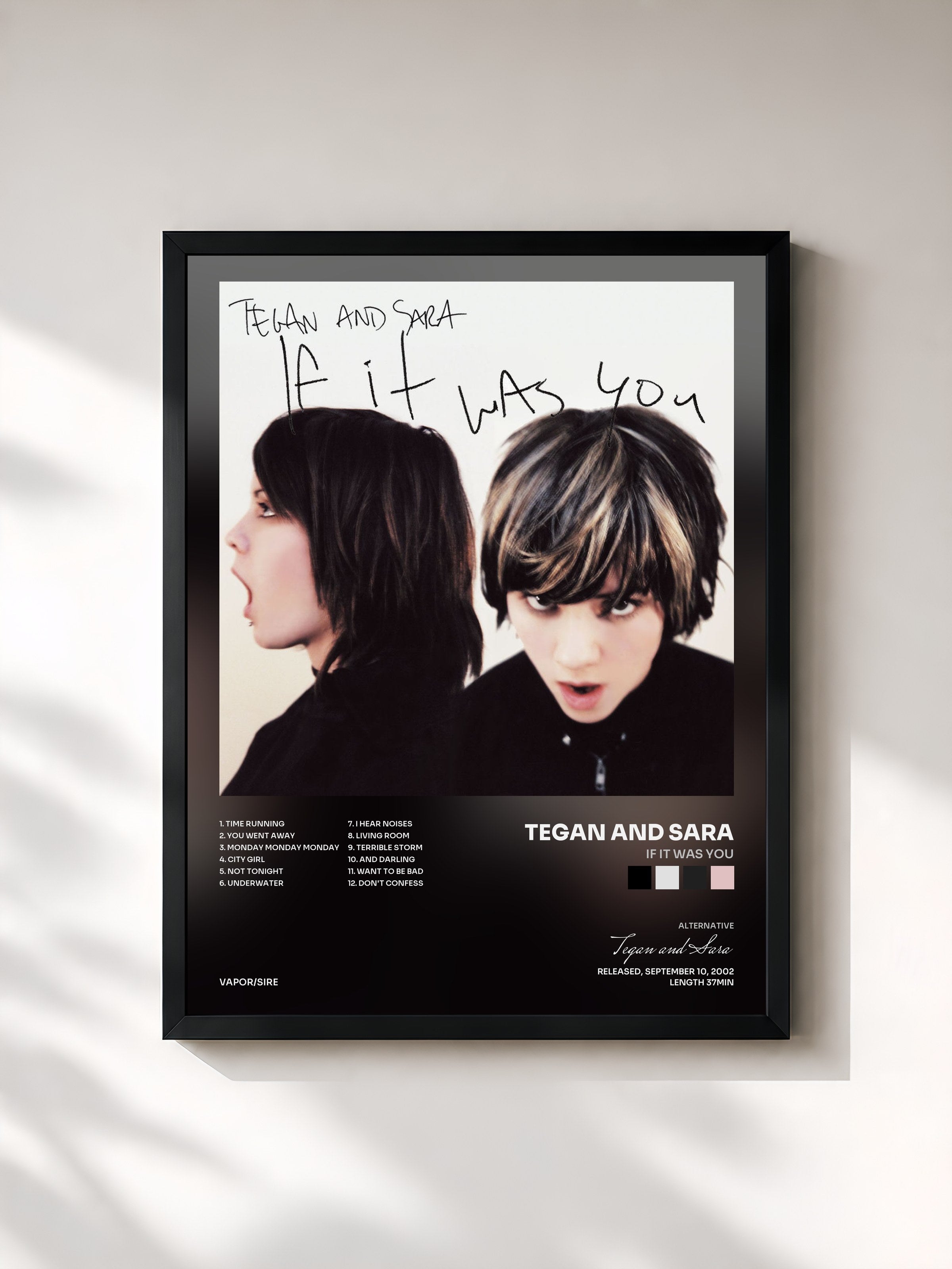 #noir Tableau de l'album If It Was You de Tegan and Sara, cadre noir, imprimé et encadré en France
