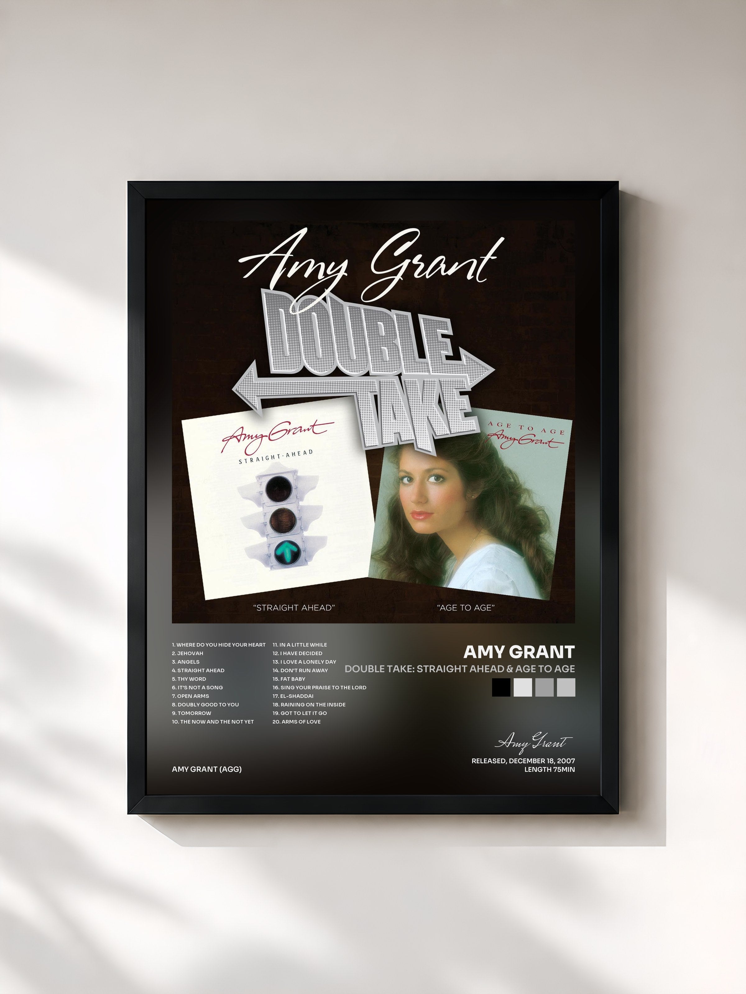 #noir Tableau de l'album Double Take: Straight Ahead & Age To Age de Amy Grant, cadre noir, imprimé et encadré en France