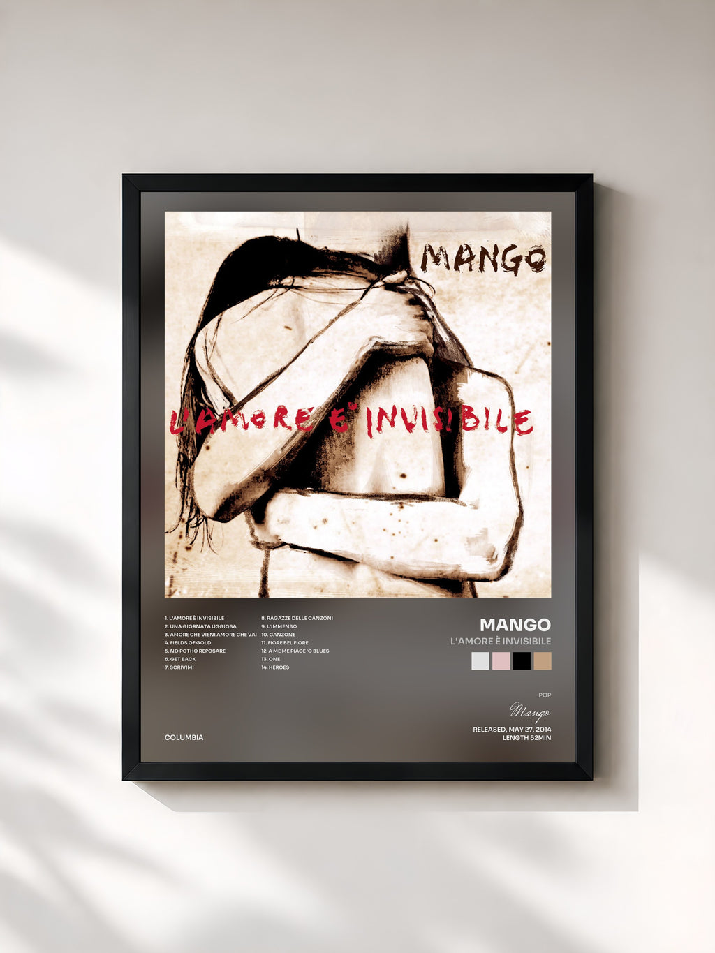 #noir Tableau de l'album L'amore è invisibile de Mango, cadre noir, imprimé et encadré en France