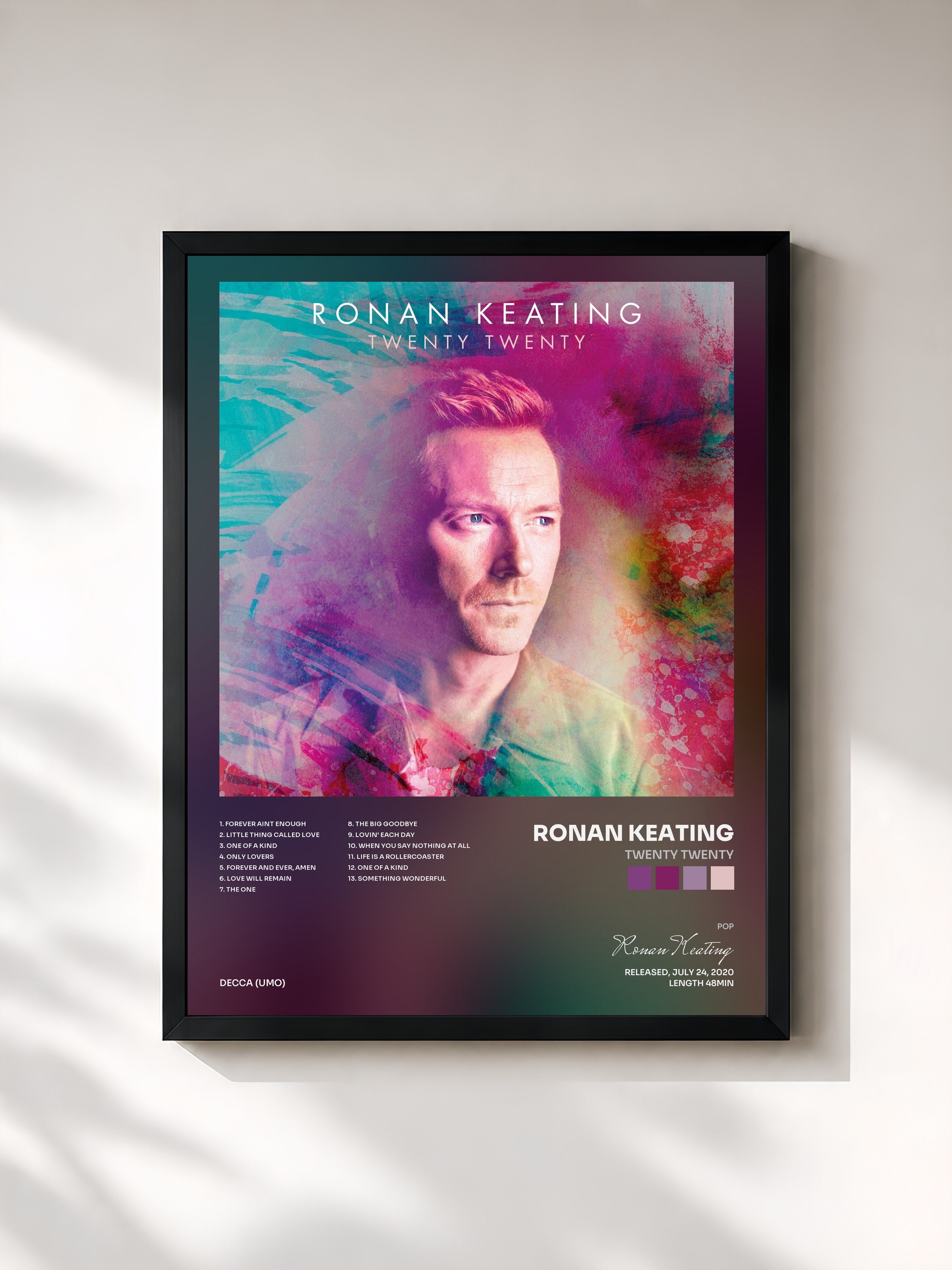#noir Tableau de l'album Twenty Twenty de Ronan Keating, cadre noir, imprimé et encadré en France