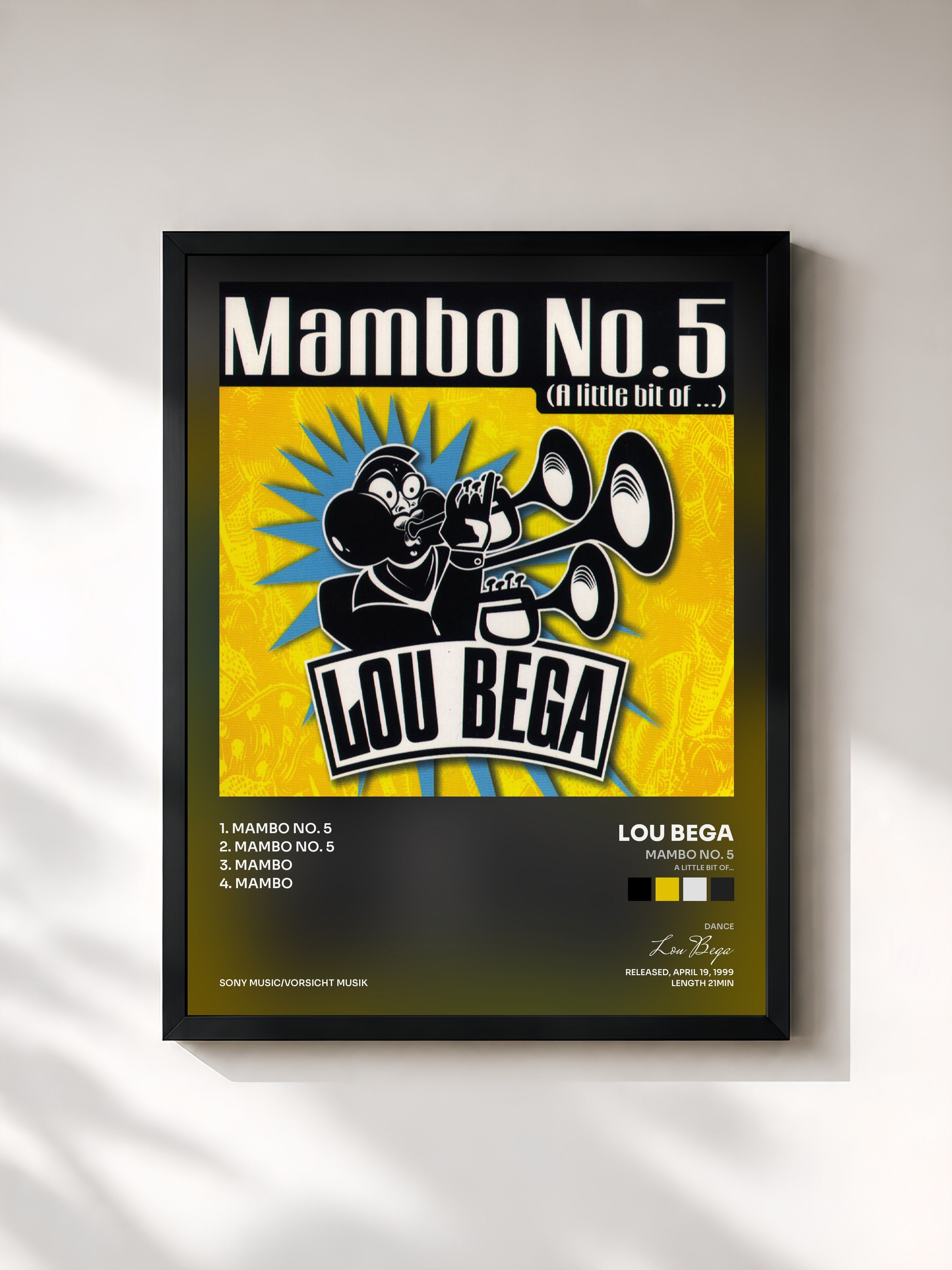 #noir Tableau de l'album Mambo No. 5 (A Little Bit Of...) de Lou Bega, cadre noir, imprimé et encadré en France