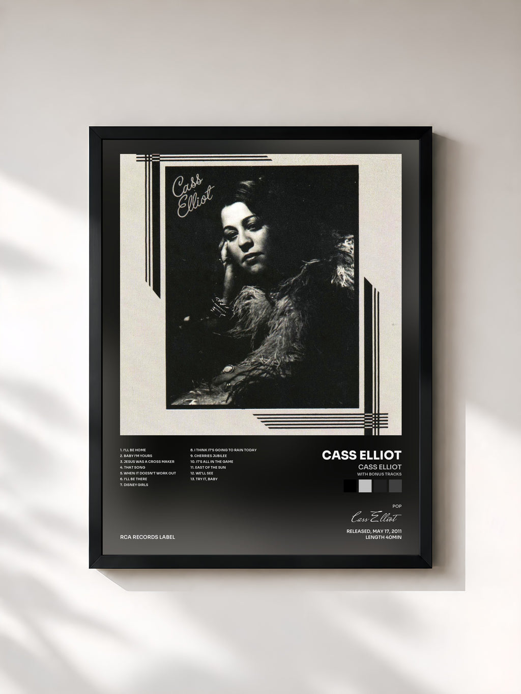 #noir Tableau de l'album Cass Elliot (With Bonus Tracks) de Cass Elliot, cadre noir, imprimé et encadré en France