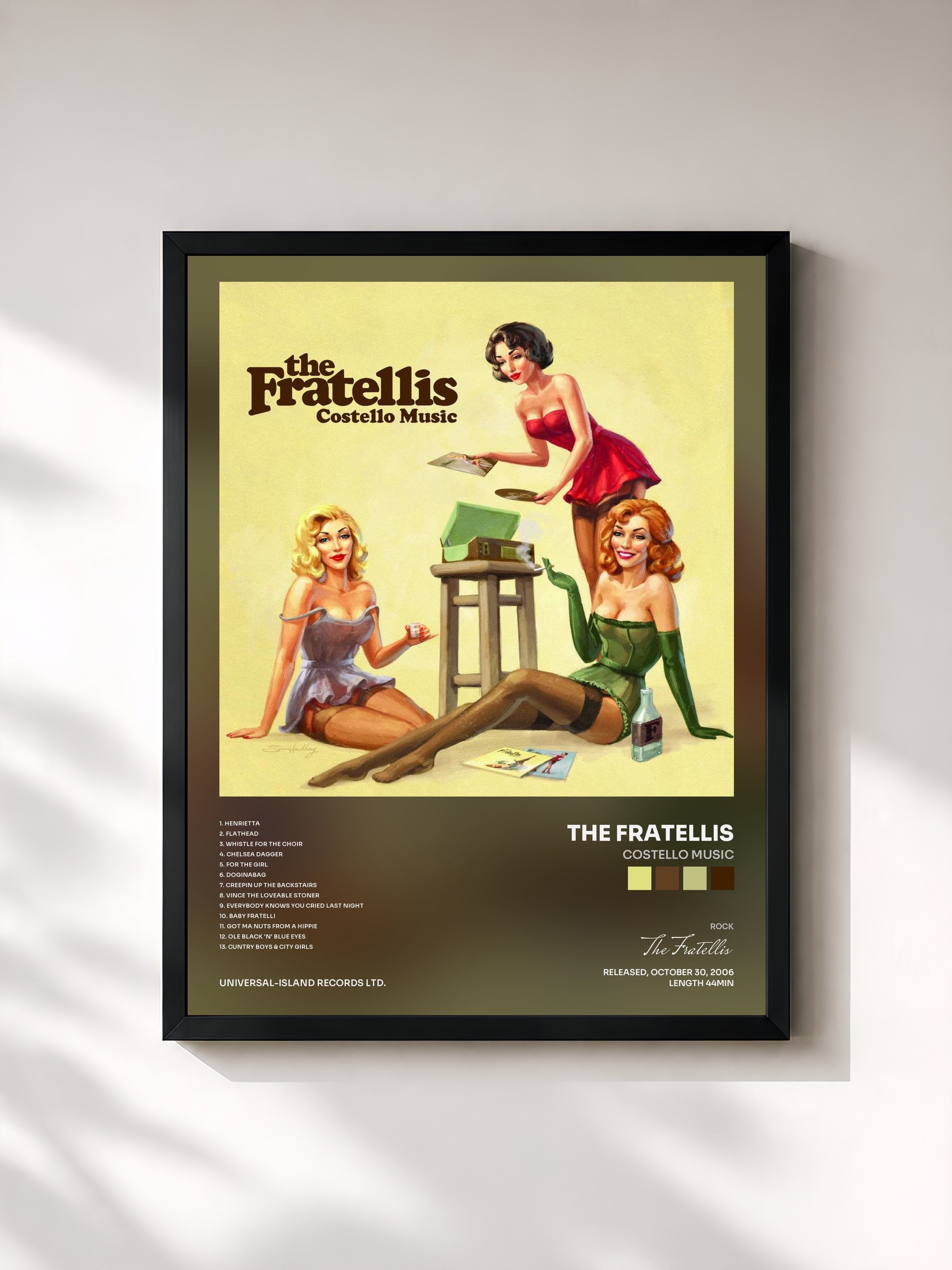 #noir Tableau de l'album Costello Music de The Fratellis, cadre noir, imprimé et encadré en France