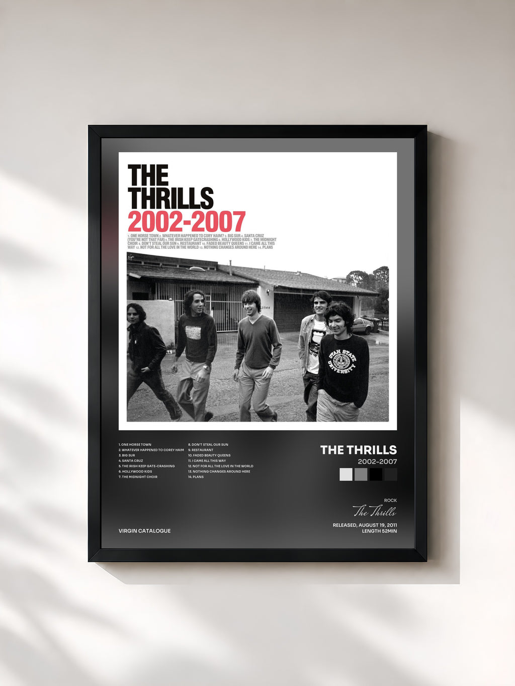 #noir Tableau de l'album 2002-2007 de The Thrills, cadre noir, imprimé et encadré en France