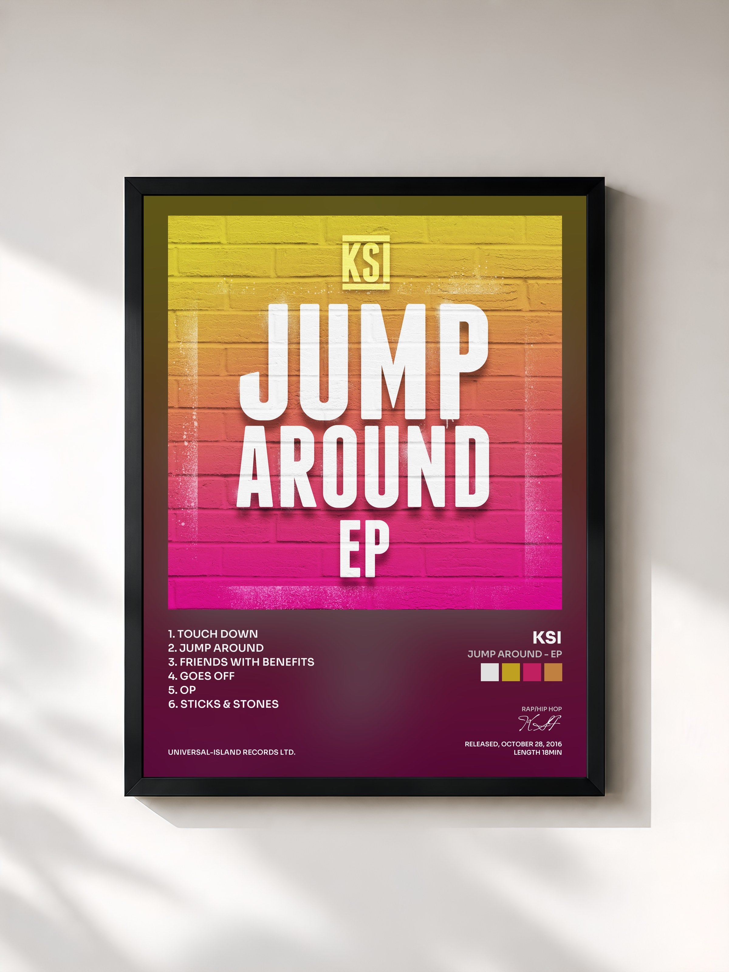 #noir Tableau de l'album Jump Around - EP de KSI, cadre noir, imprimé et encadré en France