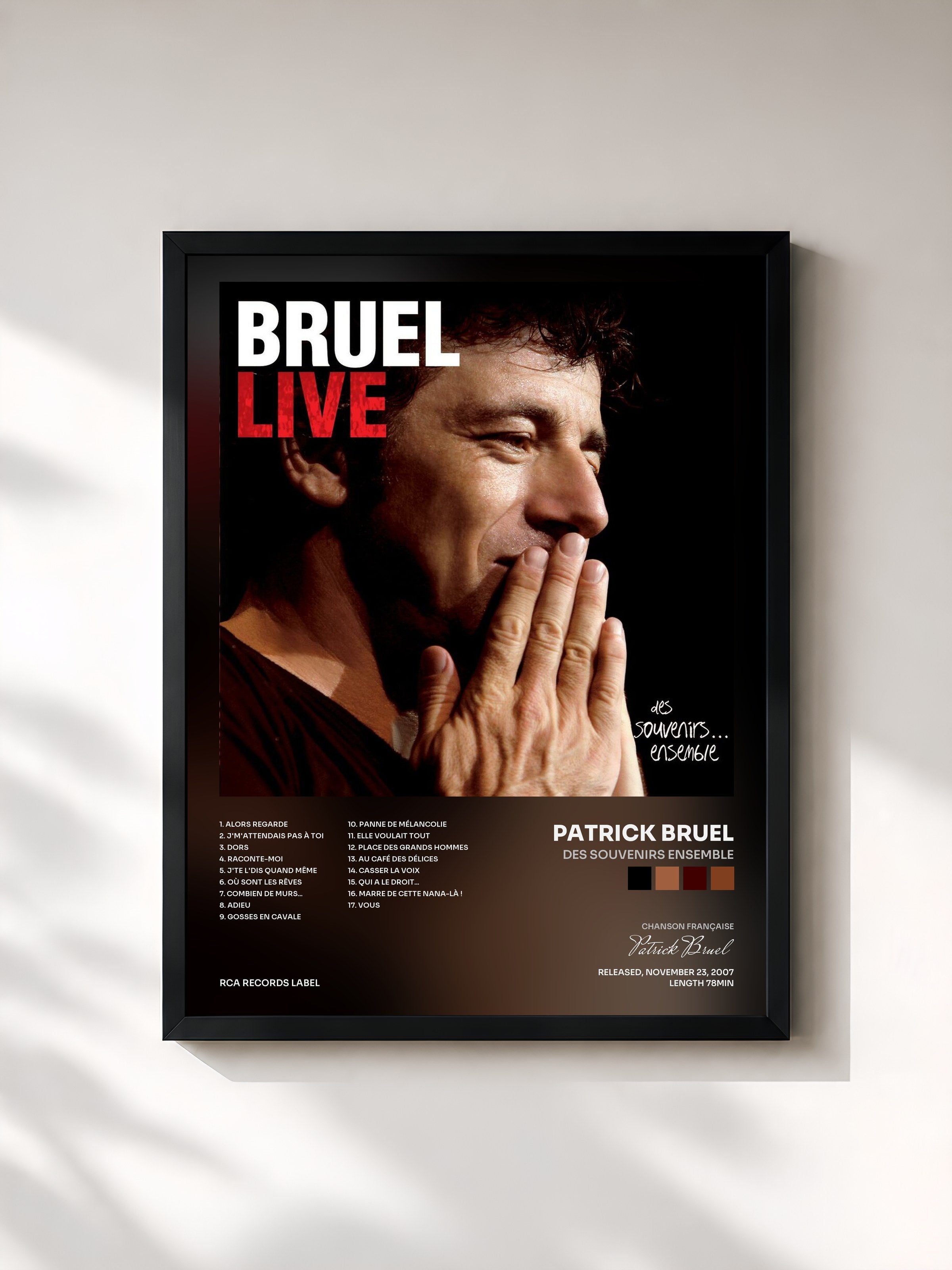 #noir Tableau de l'album Des souvenirs ensemble de Patrick Bruel, cadre noir, imprimé et encadré en France