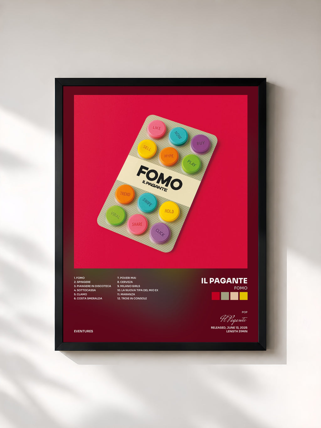 #noir Tableau de l'album FOMO de Il Pagante, cadre noir, imprimé et encadré en France