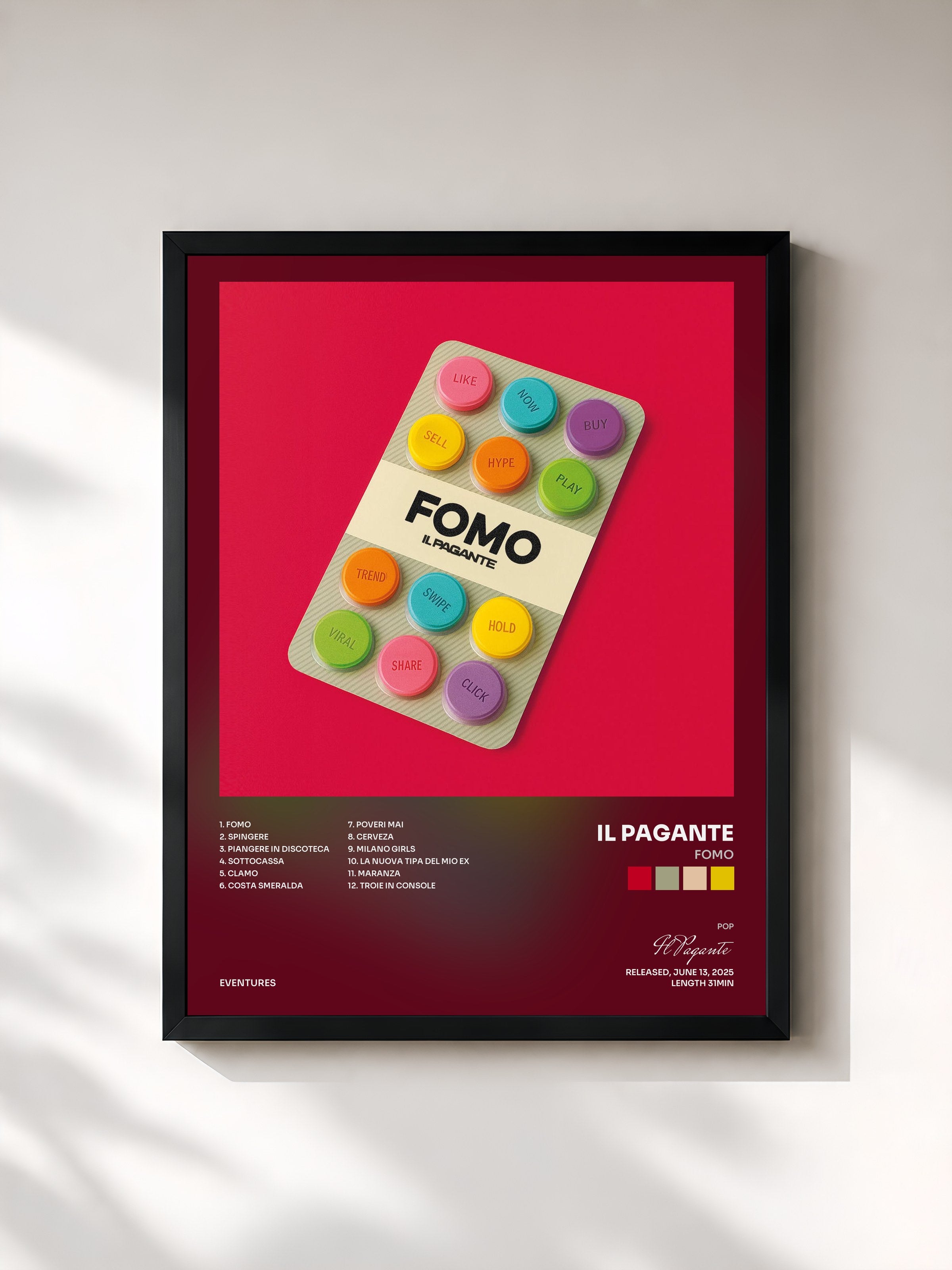 #noir Tableau de l'album FOMO de Il Pagante, cadre noir, imprimé et encadré en France