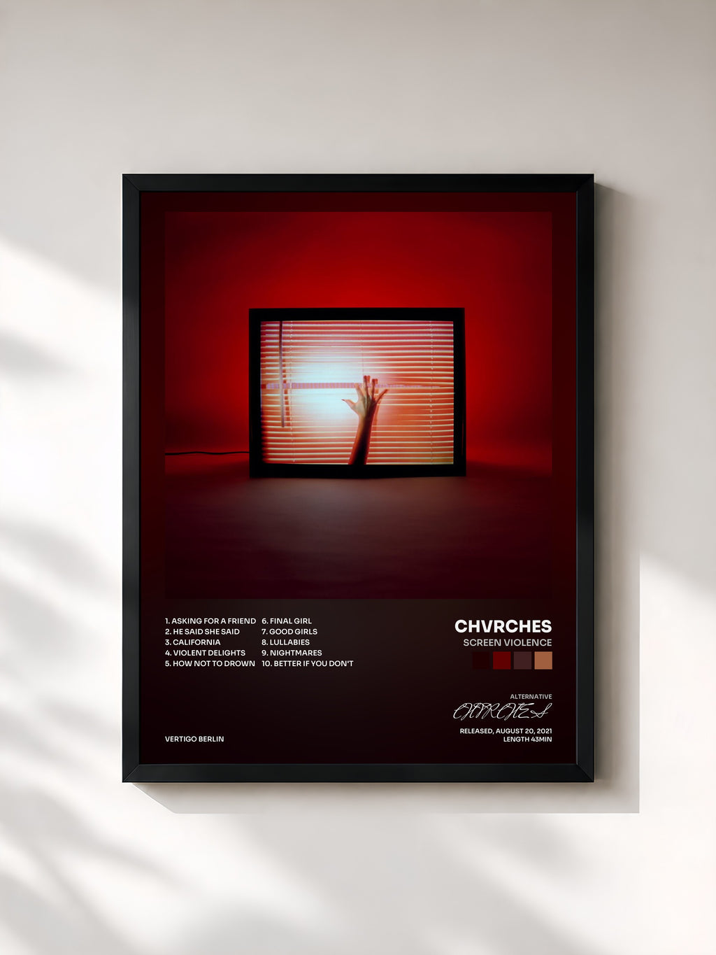 #noir Tableau de l'album Screen Violence de CHVRCHES, cadre noir, imprimé et encadré en France