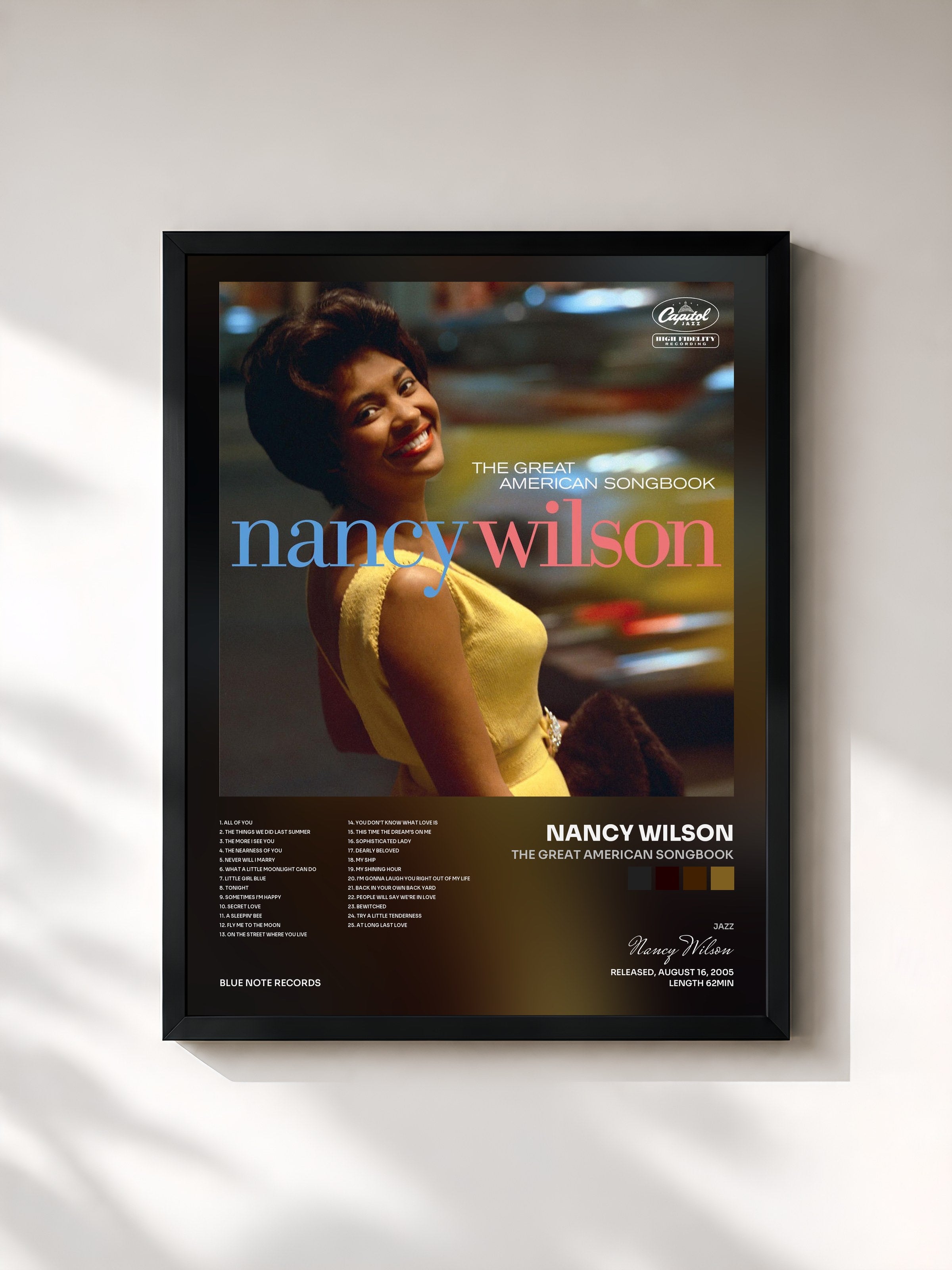 #noir Tableau de l'album The Great American Songbook de Nancy Wilson, cadre noir, imprimé et encadré en France