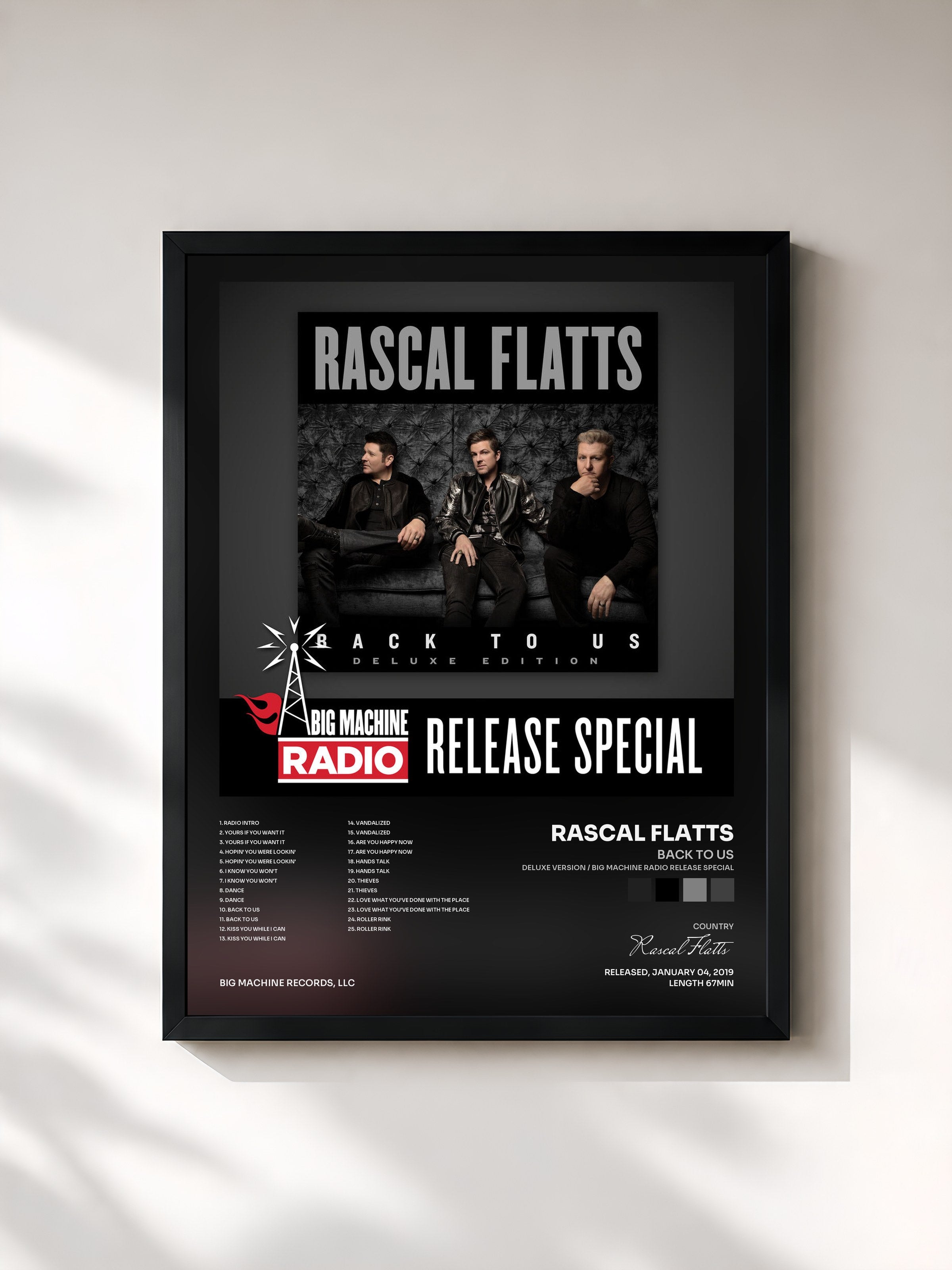 #noir Tableau de l'album Back To Us (Deluxe Version / Big Machine Radio Release Special) de Rascal Flatts, cadre noir, imprimé et encadré en France