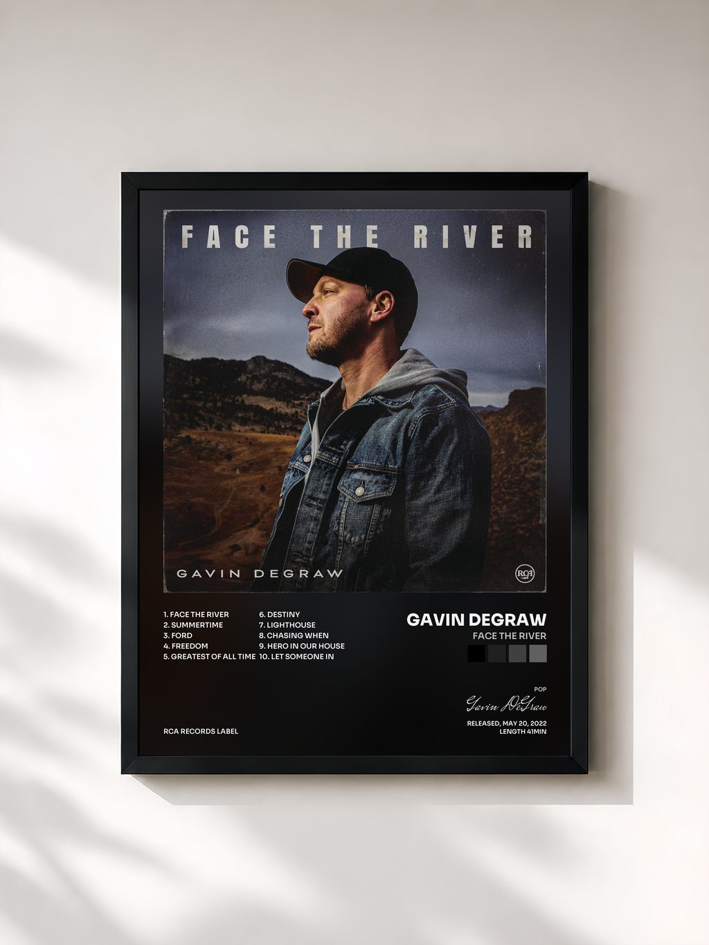 #noir Tableau de l'album Face The River de Gavin DeGraw, cadre noir, imprimé et encadré en France