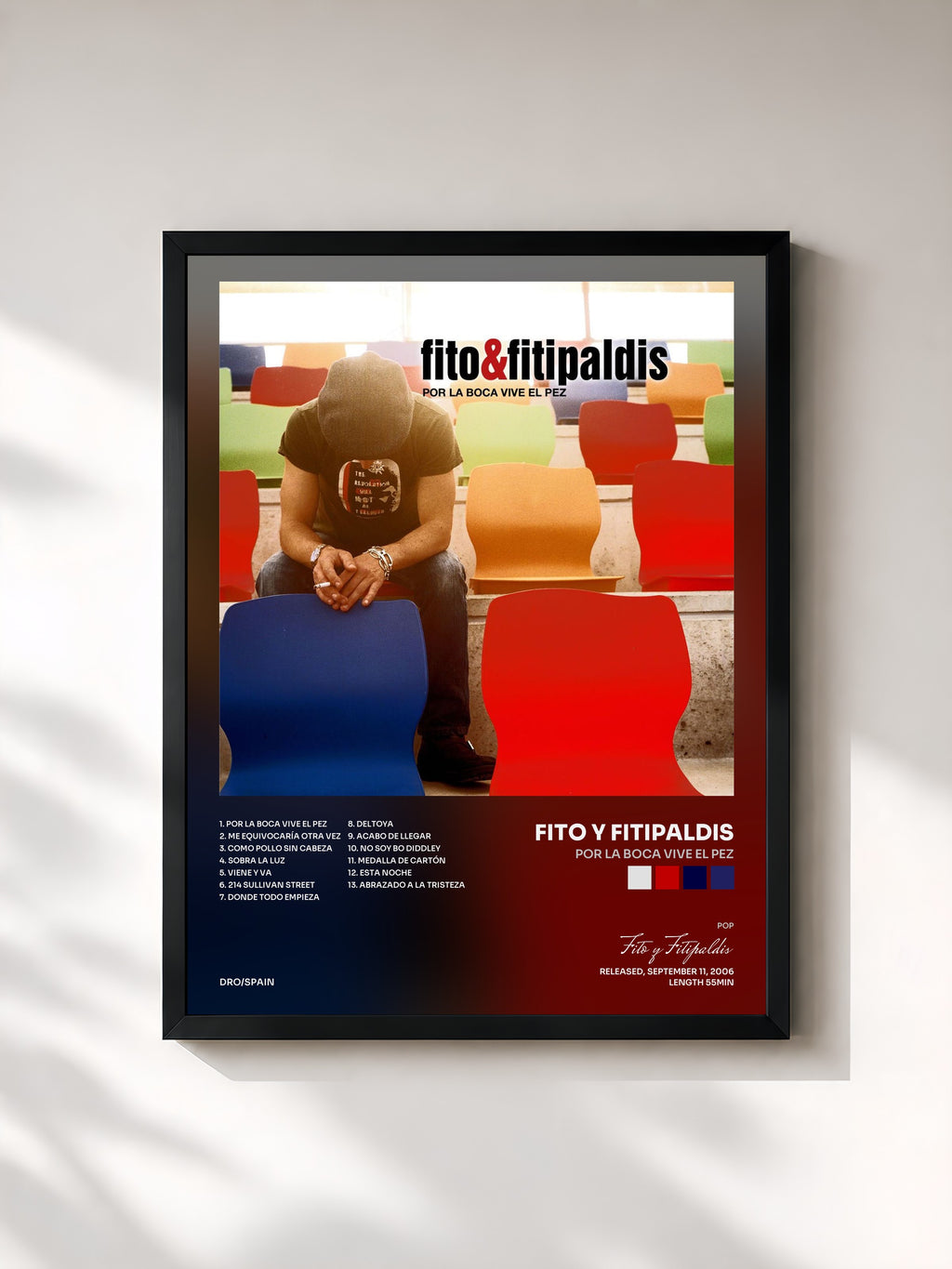 #noir Tableau de l'album Por la boca vive el pez de Fito y Fitipaldis, cadre noir, imprimé et encadré en France
