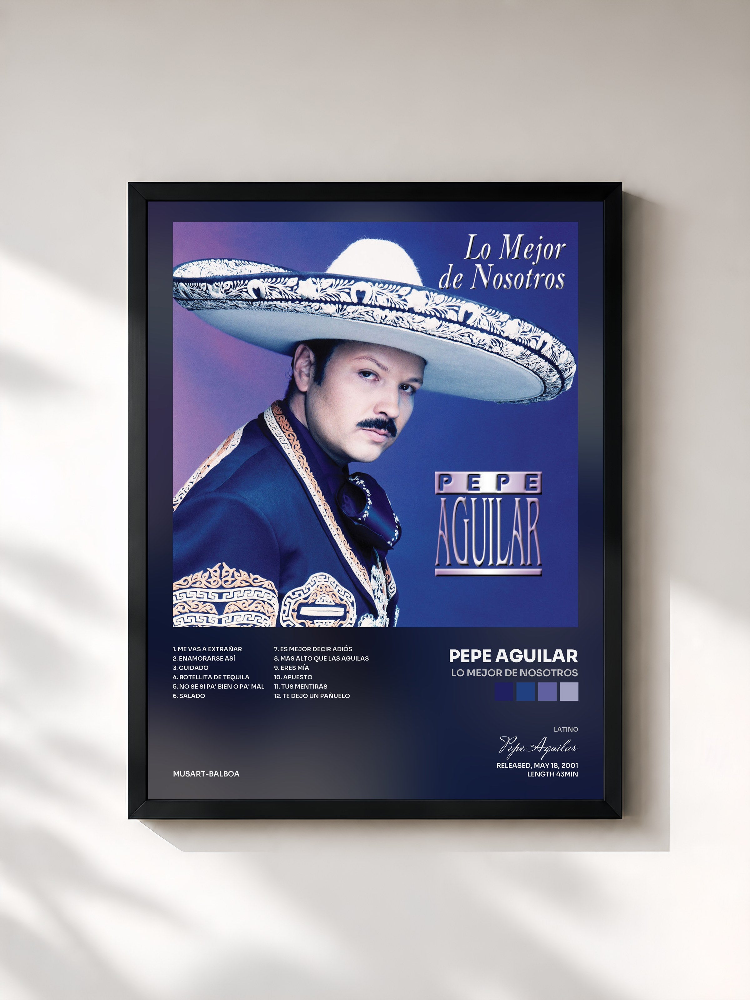 #noir Tableau de l'album Lo Mejor De Nosotros de Pepe Aguilar, cadre noir, imprimé et encadré en France