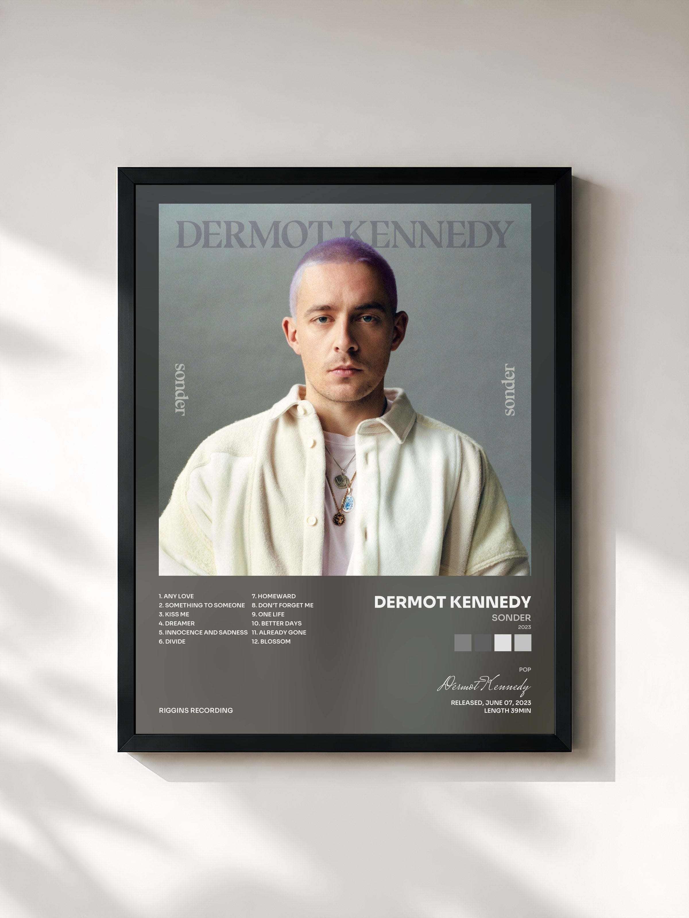 #noir Tableau de l'album Sonder (2023) de Dermot Kennedy, cadre noir, imprimé et encadré en France