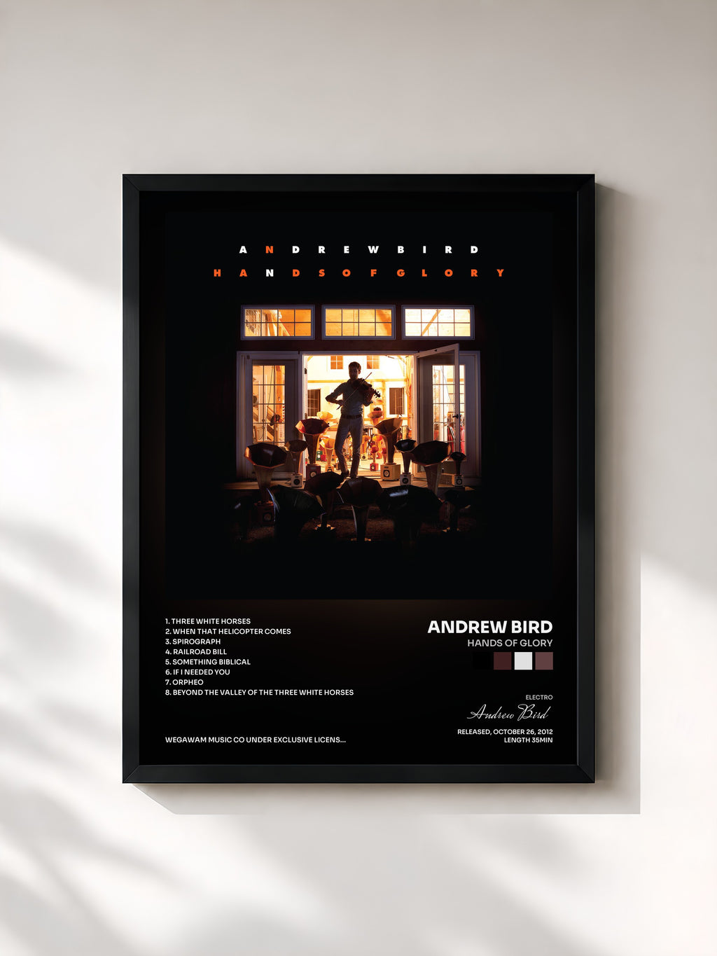 #noir Tableau de l'album Hands of Glory de Andrew Bird, cadre noir, imprimé et encadré en France