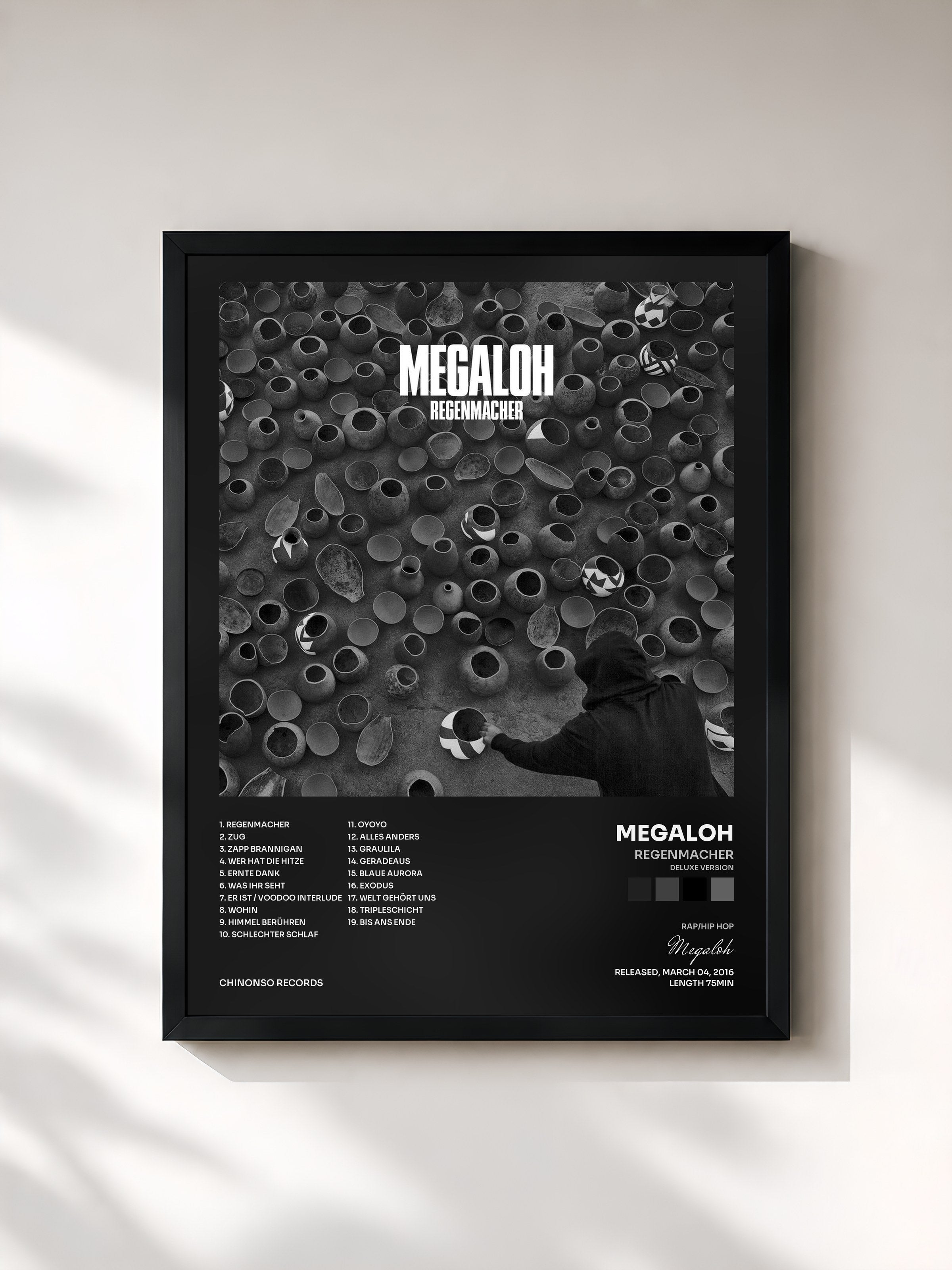#noir Tableau de l'album Regenmacher (Deluxe Version) de Megaloh, cadre noir, imprimé et encadré en France