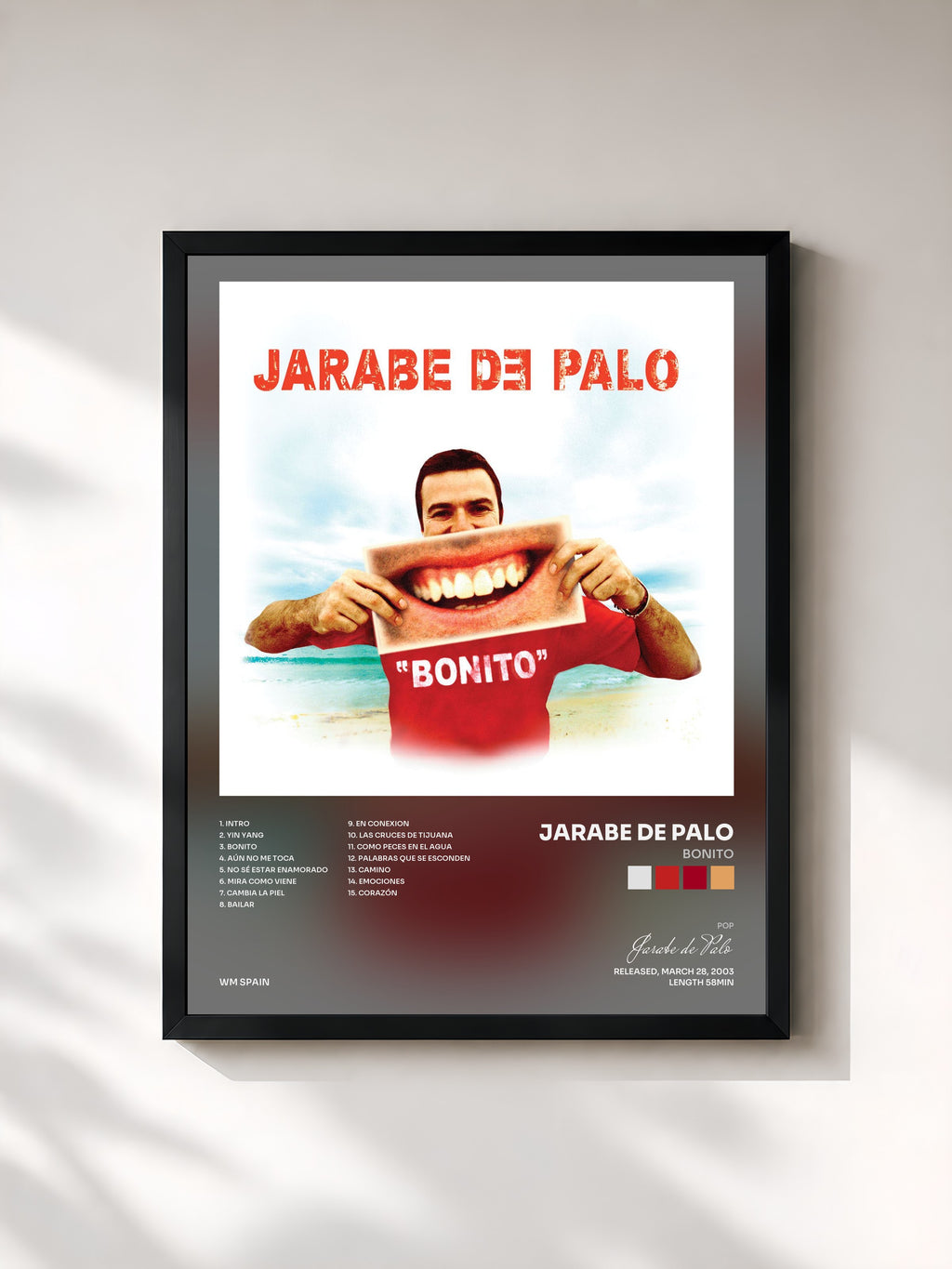 #noir Tableau de l'album Bonito de Jarabe de Palo, cadre noir, imprimé et encadré en France