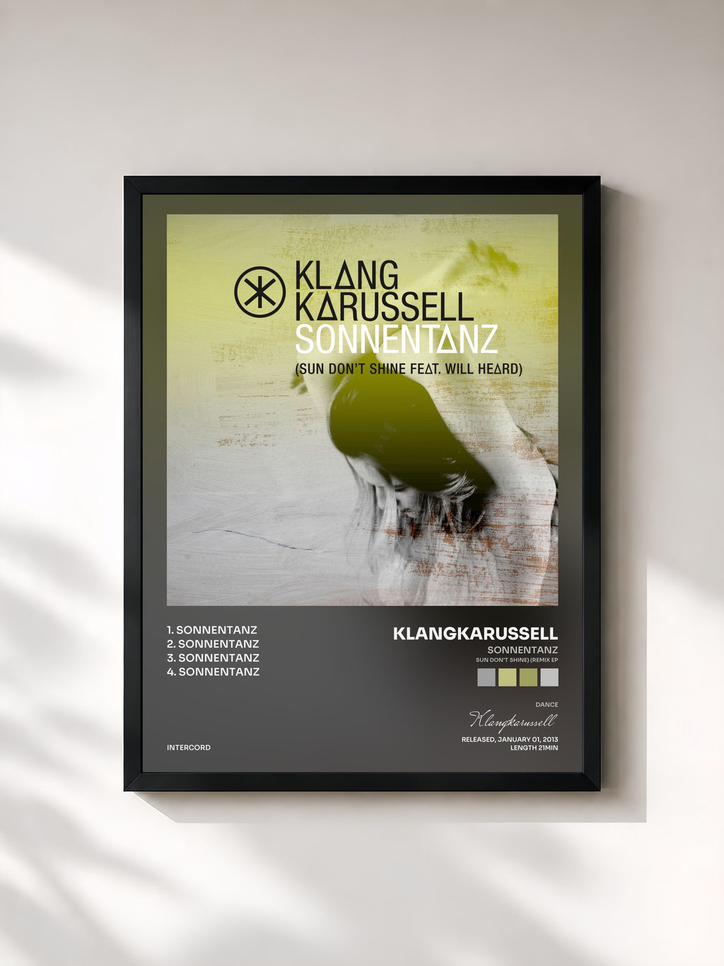 #noir Tableau de l'album Sonnentanz (Sun Don't Shine) (Remix EP) de Klangkarussell, cadre noir, imprimé et encadré en France