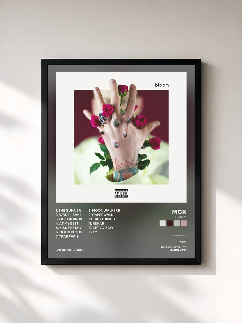 #noir Tableau de l'album bloom de mgk, cadre noir, imprimé et encadré en France